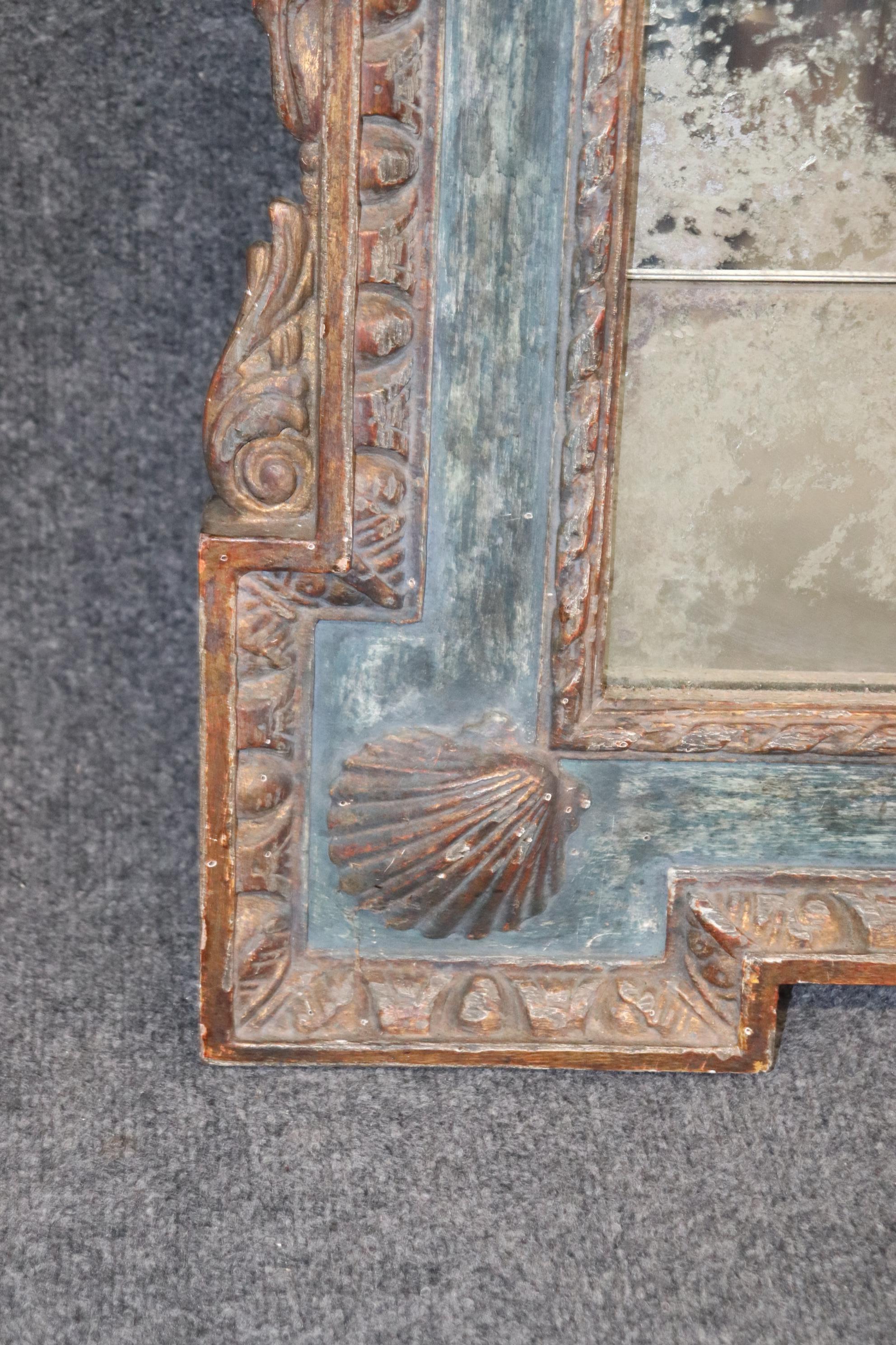 Brass Italian Neoclassical Paint Decorated Mult-faceted Mirror with Shells