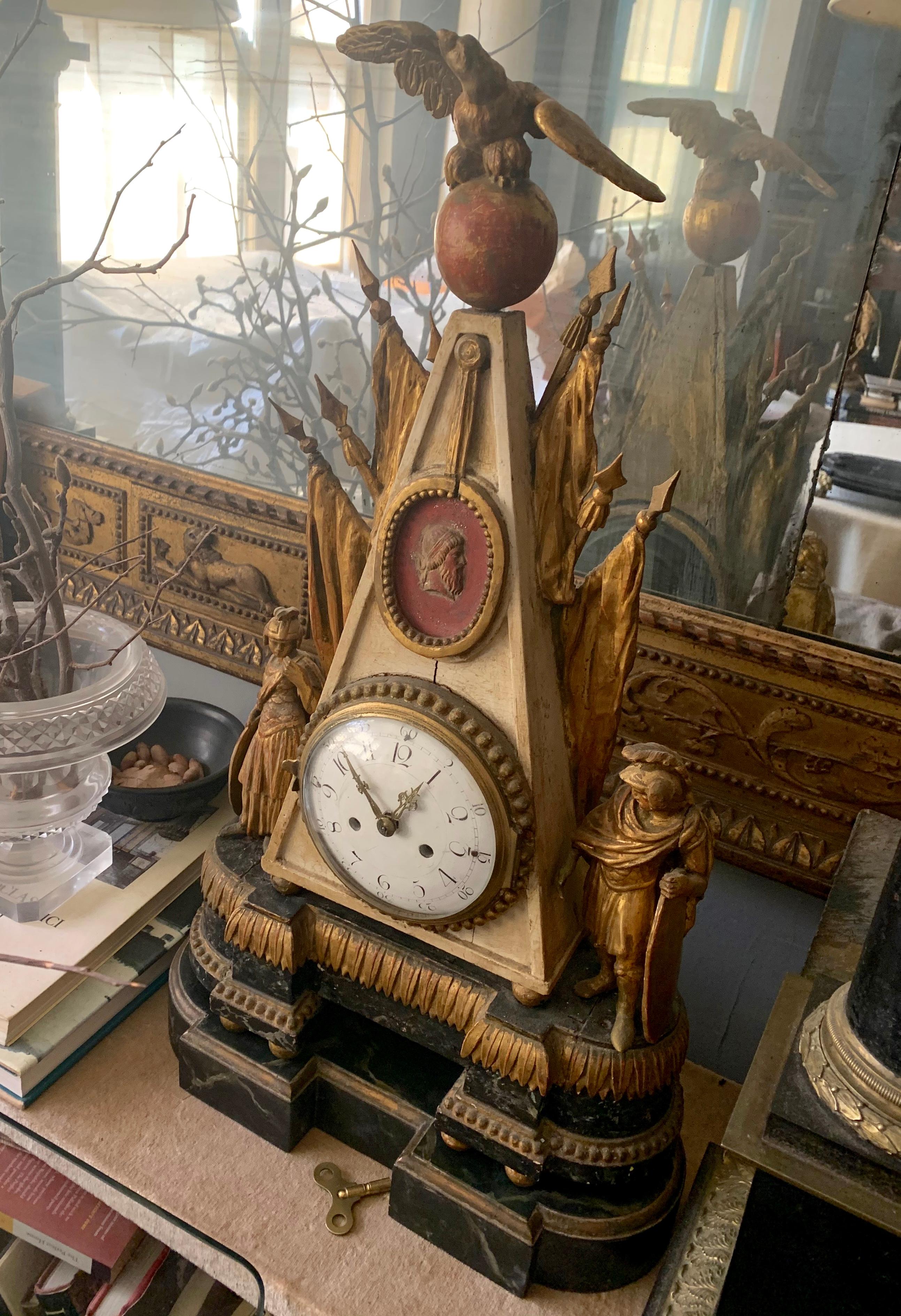 Empire Italian Neoclassical Parcel-Gilt Clock For Sale