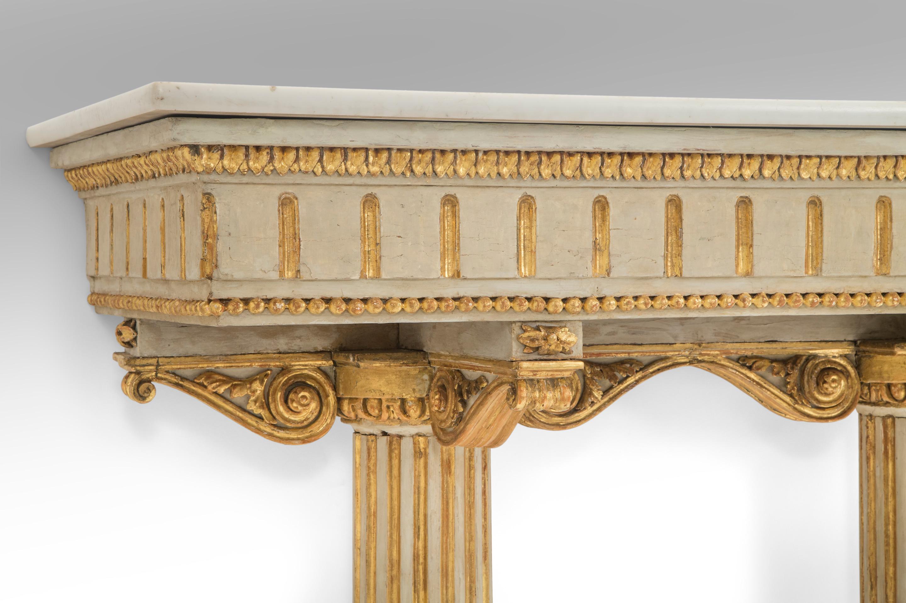 18th Century Italian Neoclassical Painted and Parcel Gilt Console Table For Sale