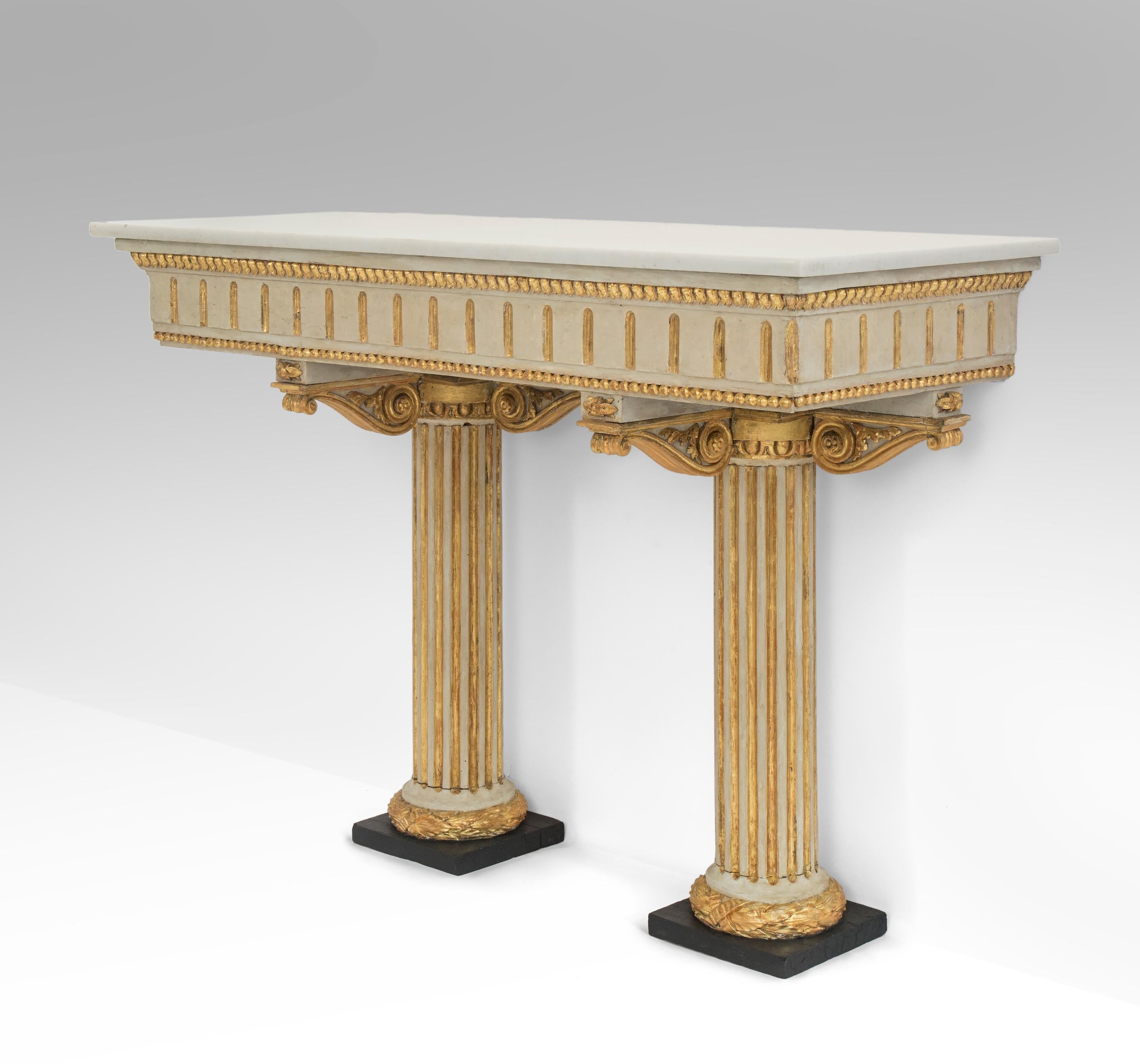 Marble Italian Neoclassical Painted and Parcel Gilt Console Table For Sale