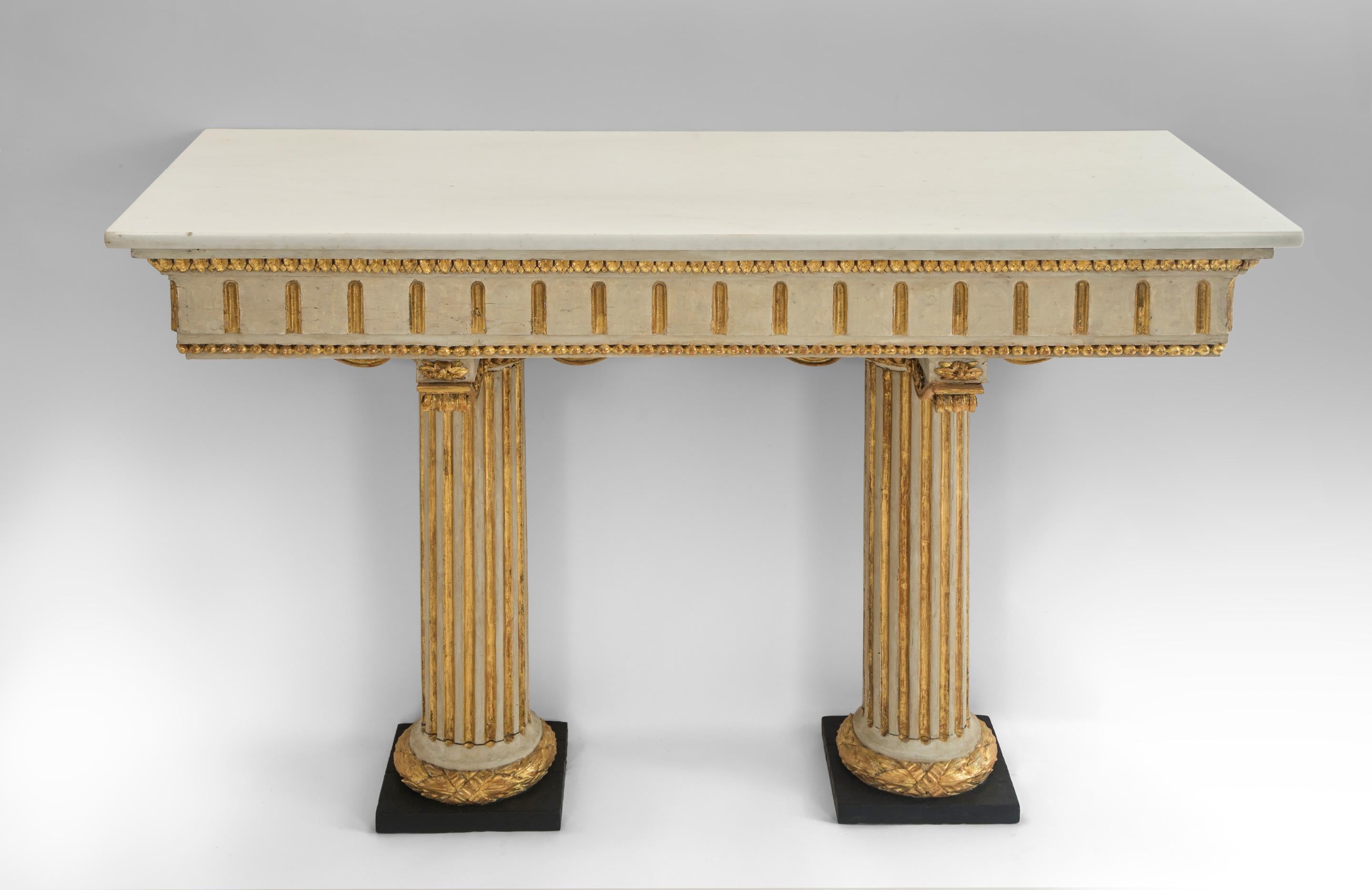 Italian Neoclassical Painted and Parcel Gilt Console Table For Sale 2