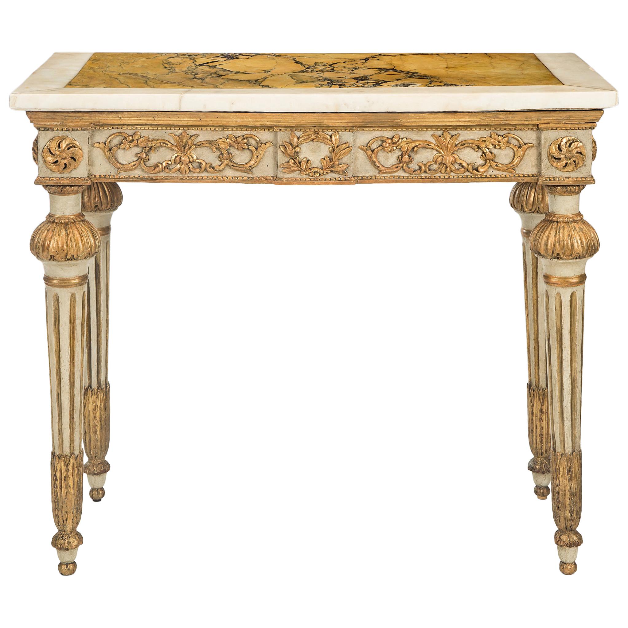 Italian Neoclassical Painted and Parcel-Gilt Console Table For Sale