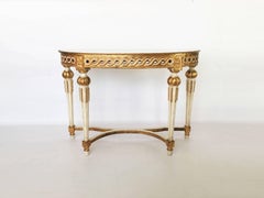 Italian Neoclassical Painted Giltwood Demilune Console with Matching Mirror