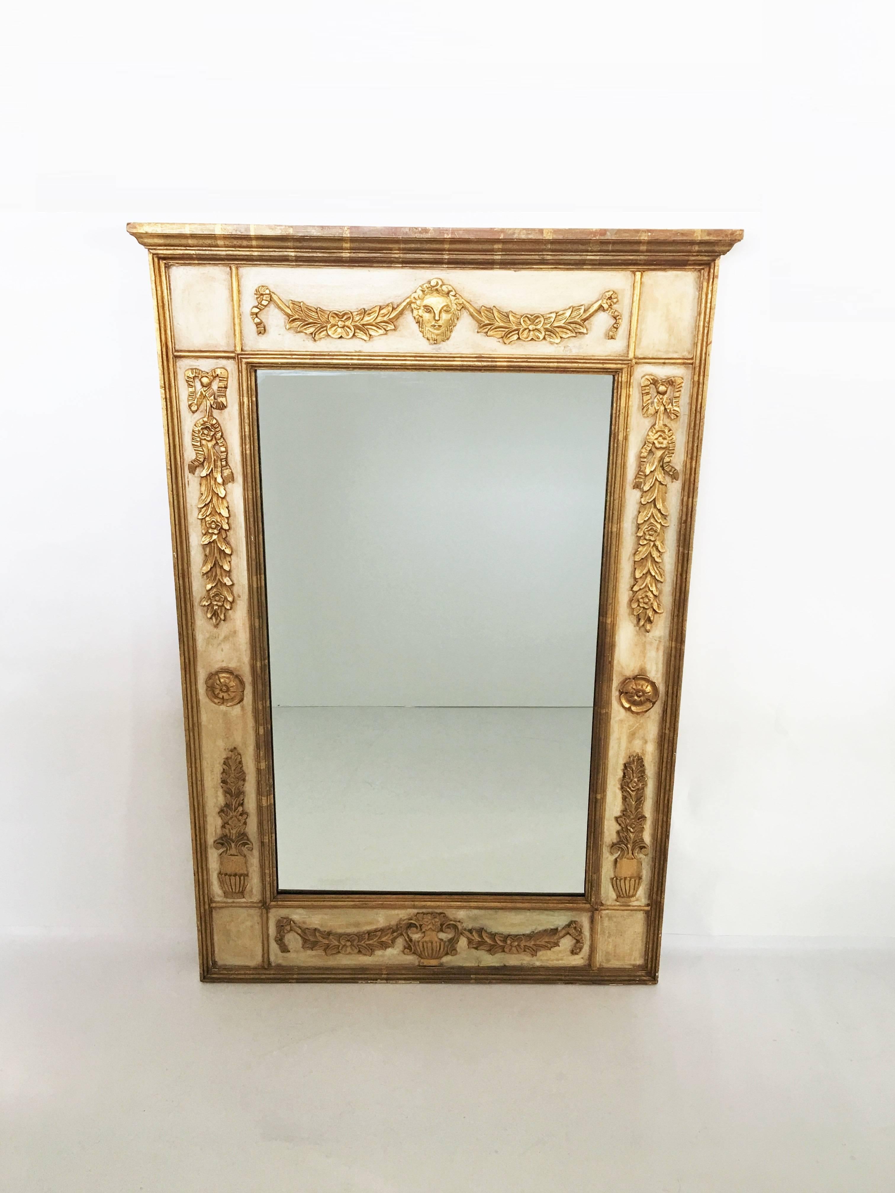 Italian Neoclassical Painted Giltwood Demilune Console with Matching Mirror For Sale 2