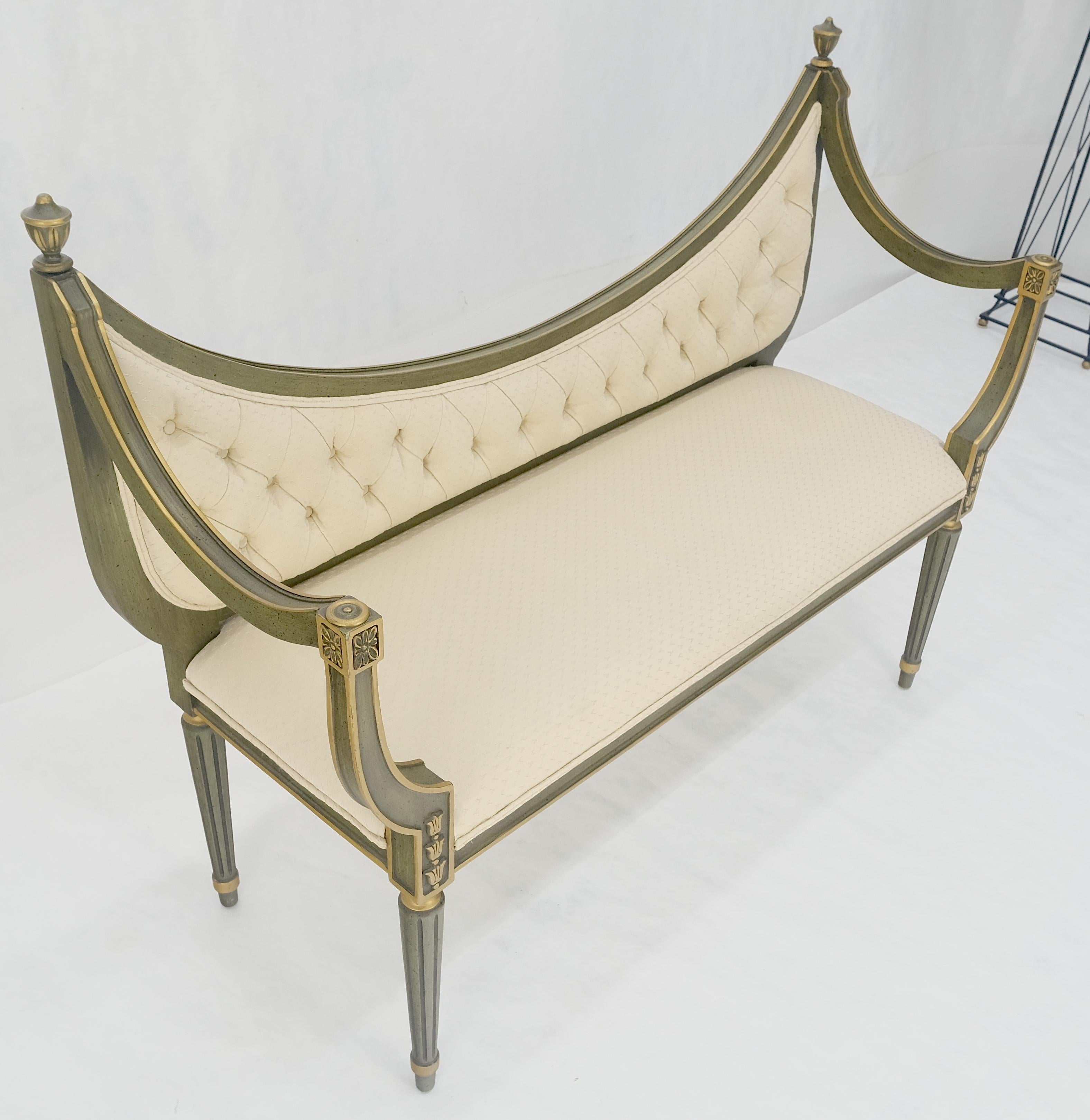 Italian Neoclassical Painted Gold Decorated Sattee Bench Loveseat Finials MINT 5