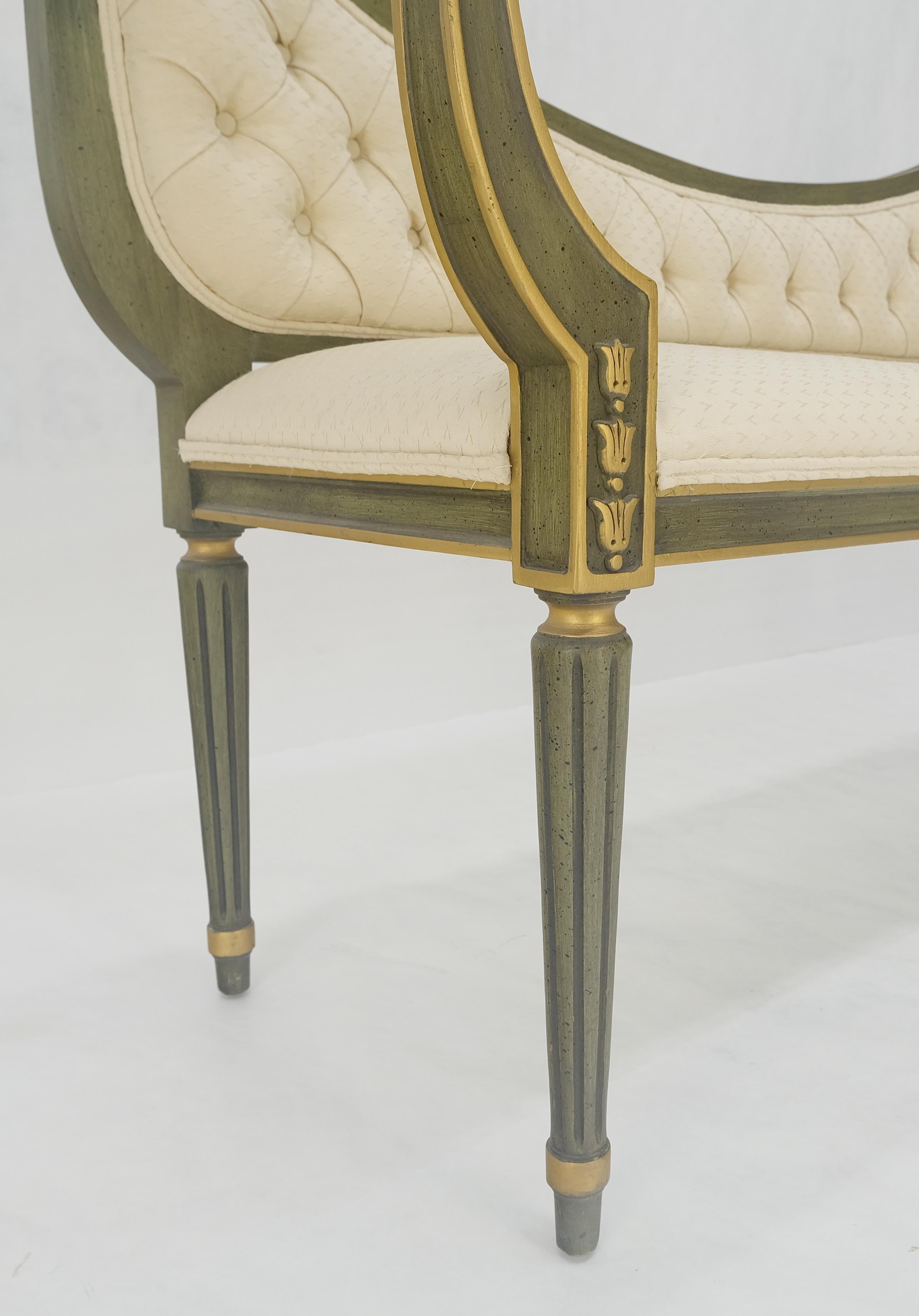 French Provincial Italian Neoclassical Painted Gold Decorated Sattee Bench Loveseat Finials MINT