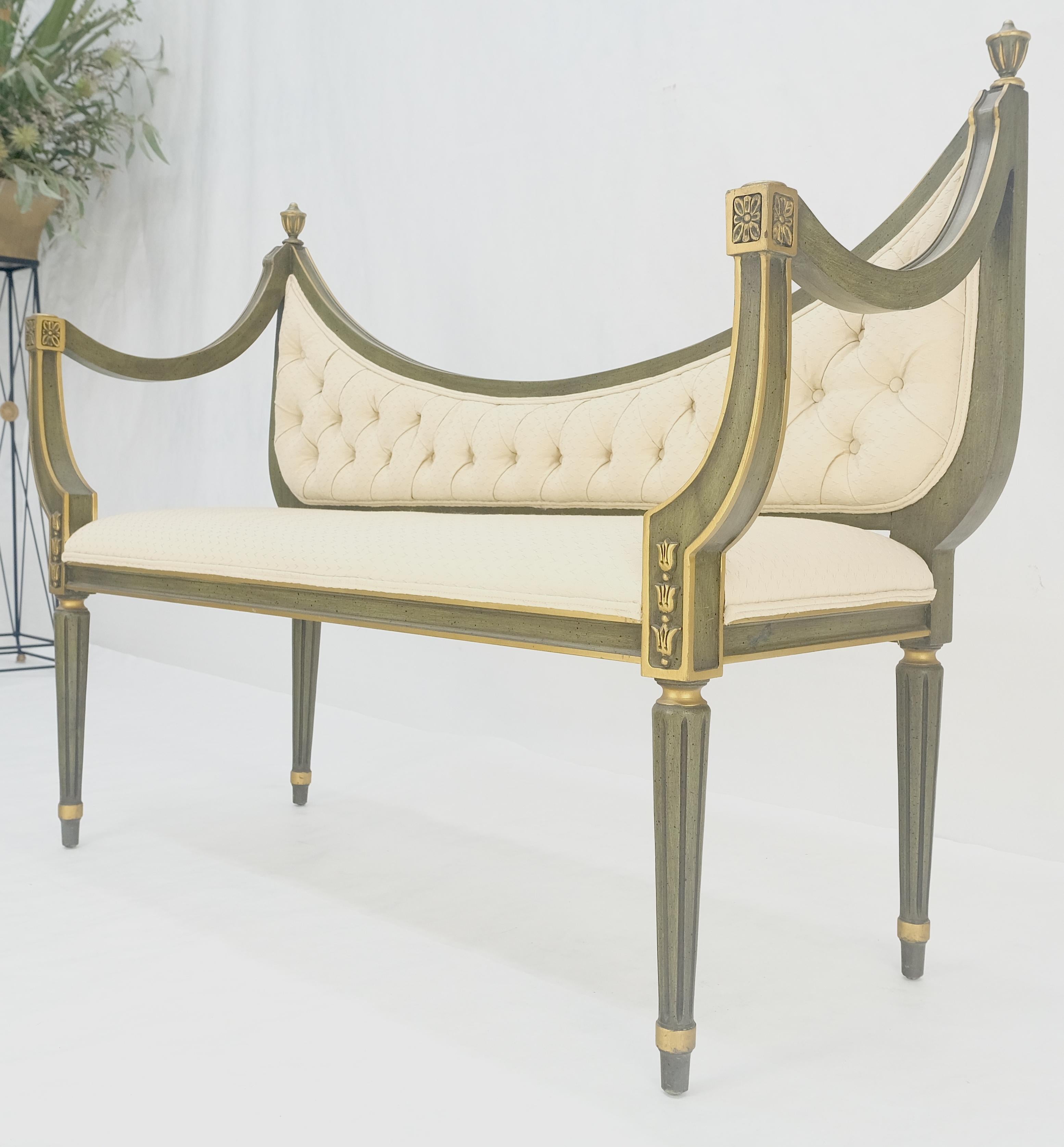 Hardwood Italian Neoclassical Painted Gold Decorated Sattee Bench Loveseat Finials MINT