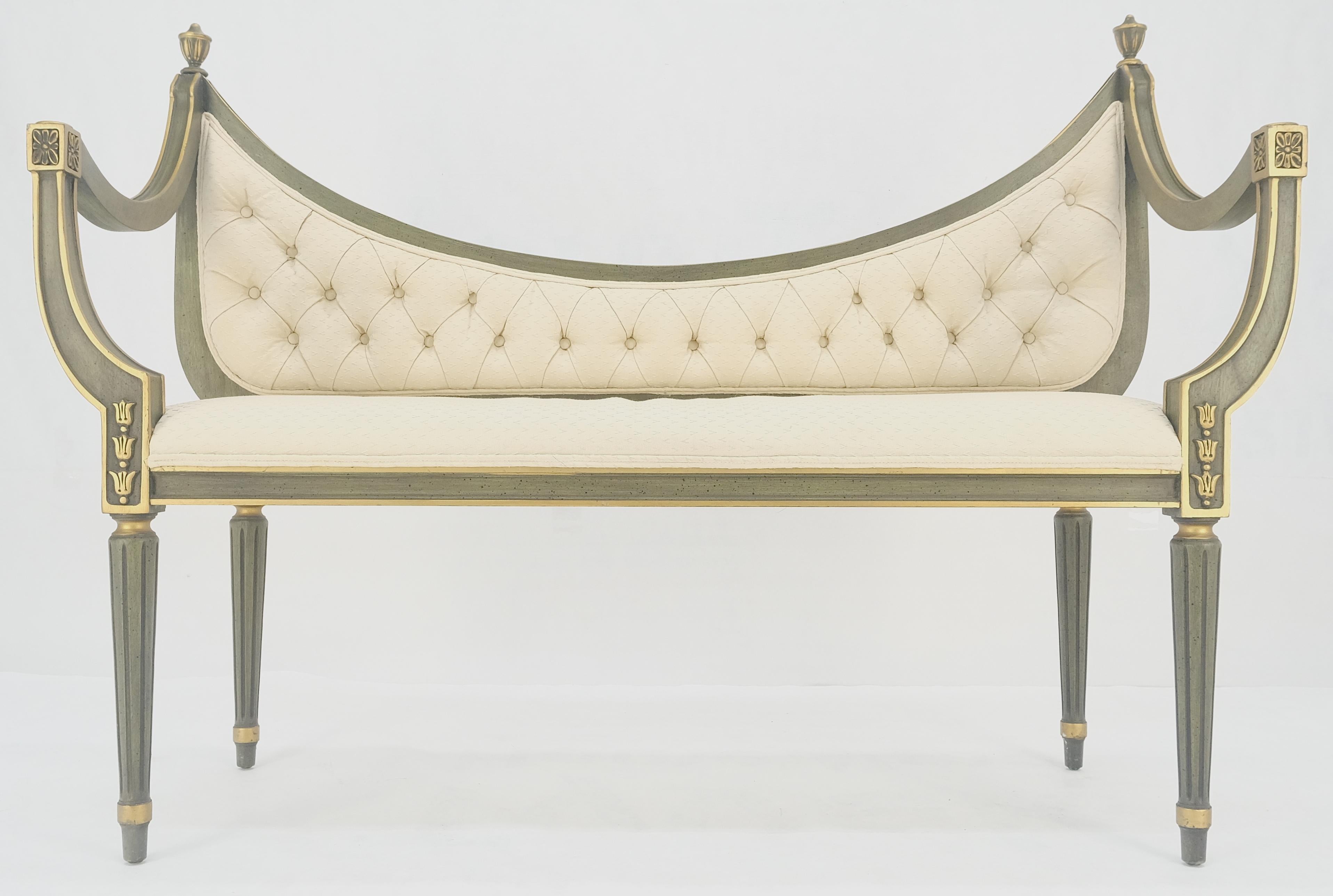 Italian Neoclassical Painted Gold Decorated Sattee Bench Loveseat Finials MINT 1