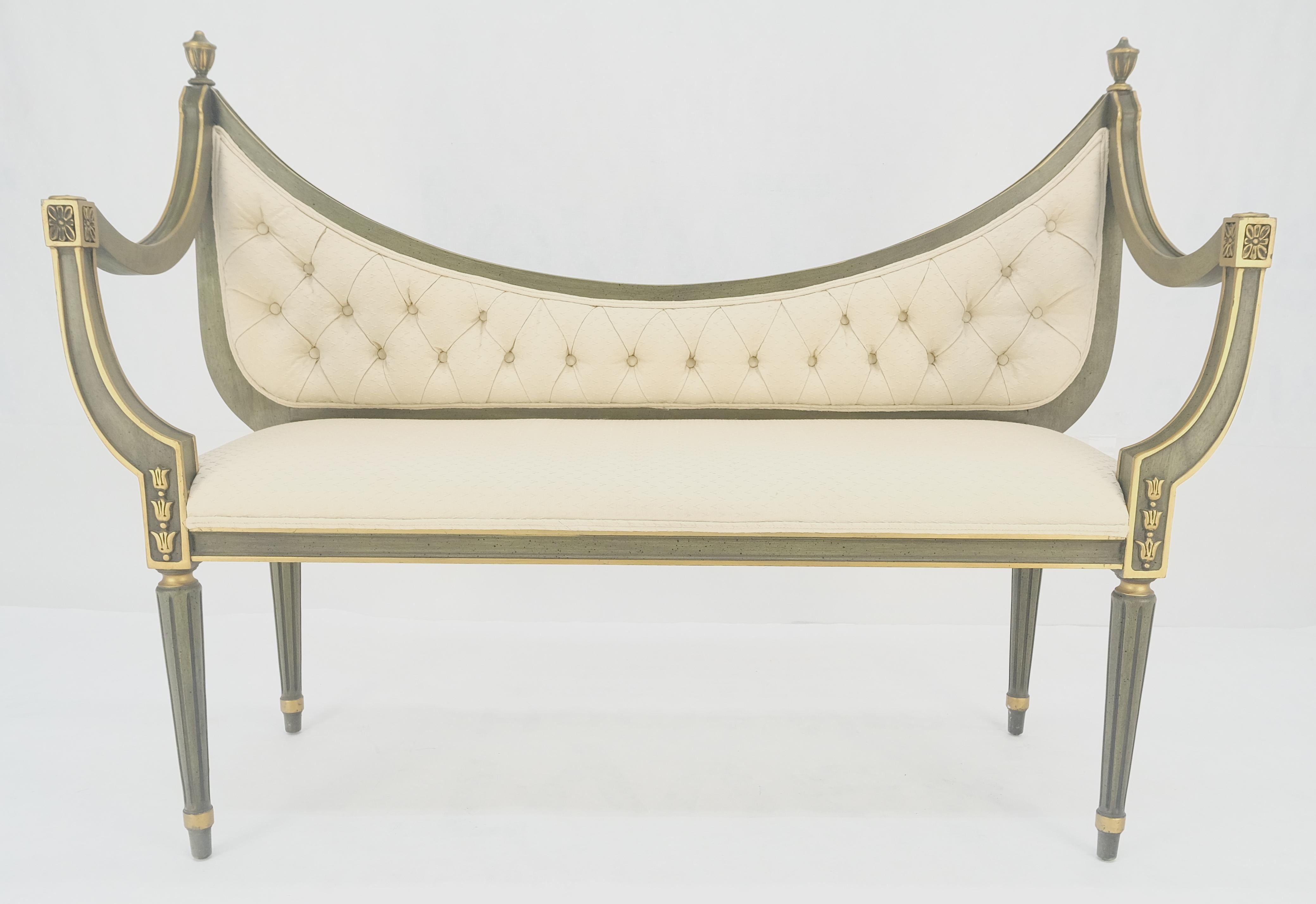 Italian Neoclassical Painted Gold Decorated Sattee Bench Loveseat Finials MINT 2