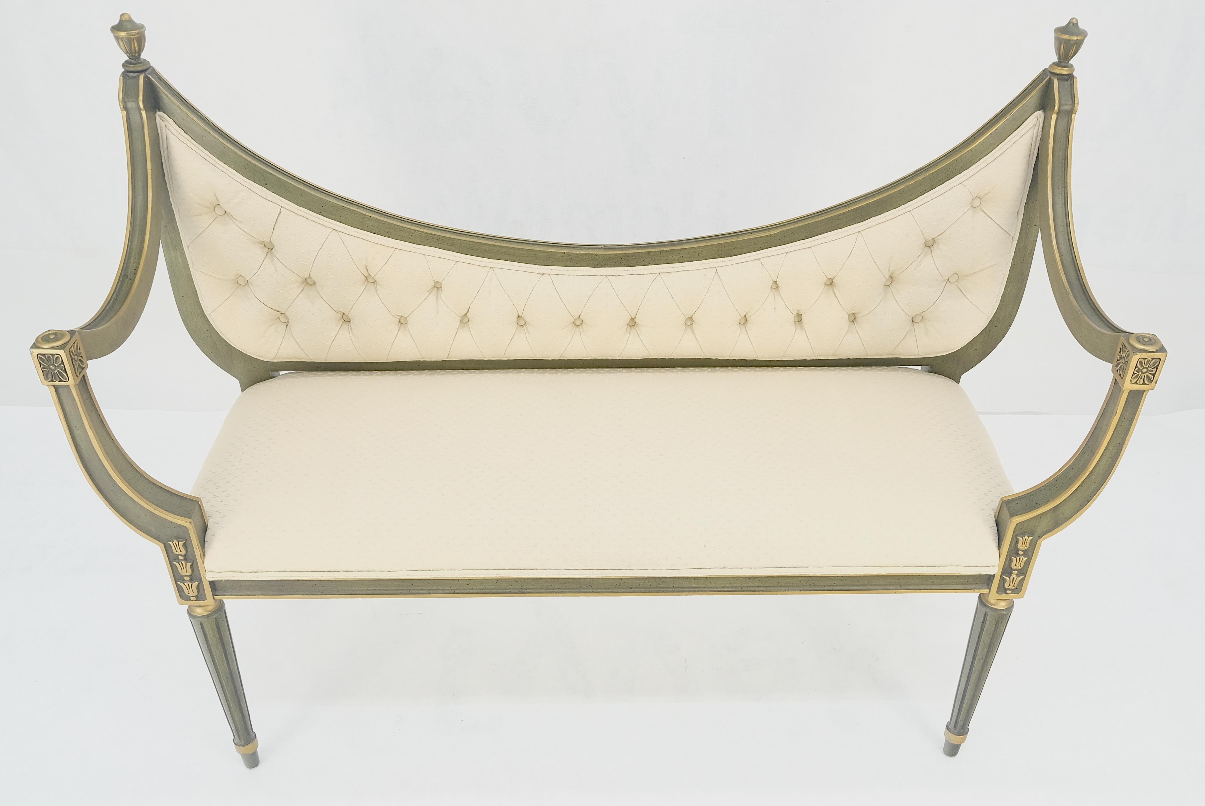 Italian Neoclassical Painted Gold Decorated Sattee Bench Loveseat Finials MINT 3