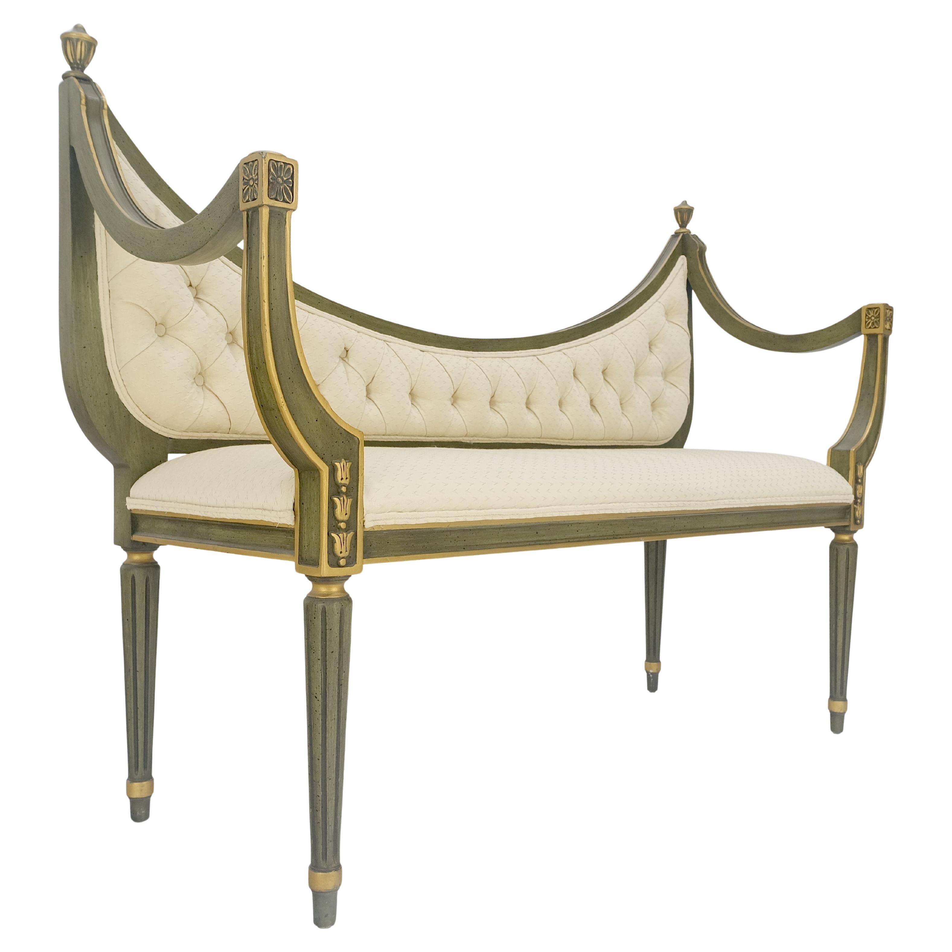 Italian Neoclassical Painted Gold Decorated Sattee Bench Loveseat Finials MINT