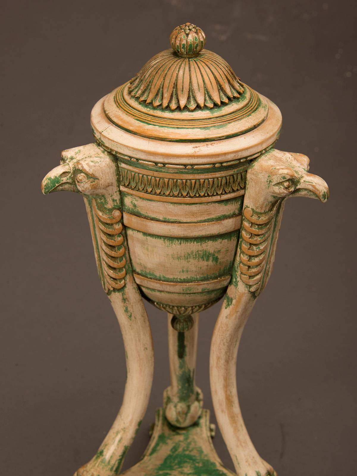 Neoclassical Revival Italian Neoclassical Painted Urn with a Lid Eagle Heads Italy, circa 1875