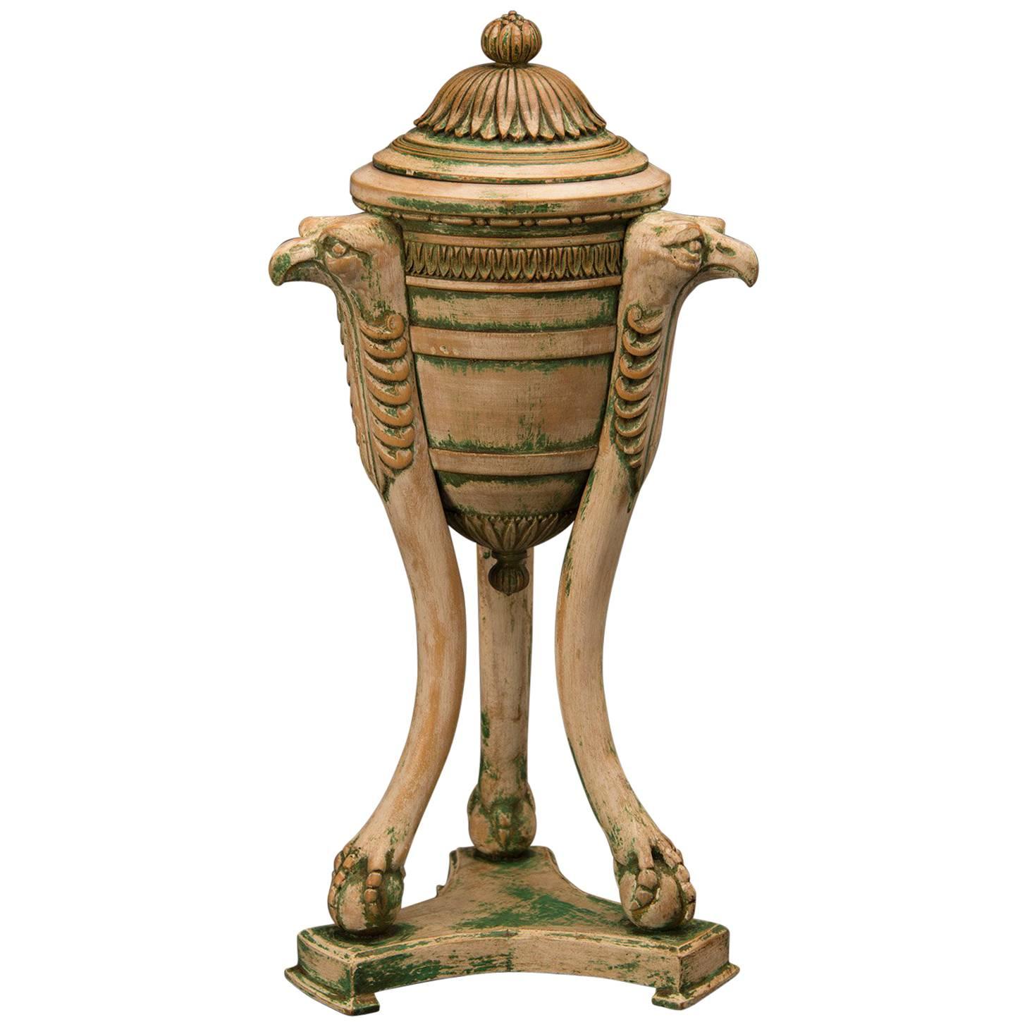 Italian Neoclassical Painted Urn with a Lid Eagle Heads Italy, circa 1875