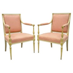 Italian Neoclassical Parcel Gilt Cream Louis XVI Directoire Arm Chairs - a Pair