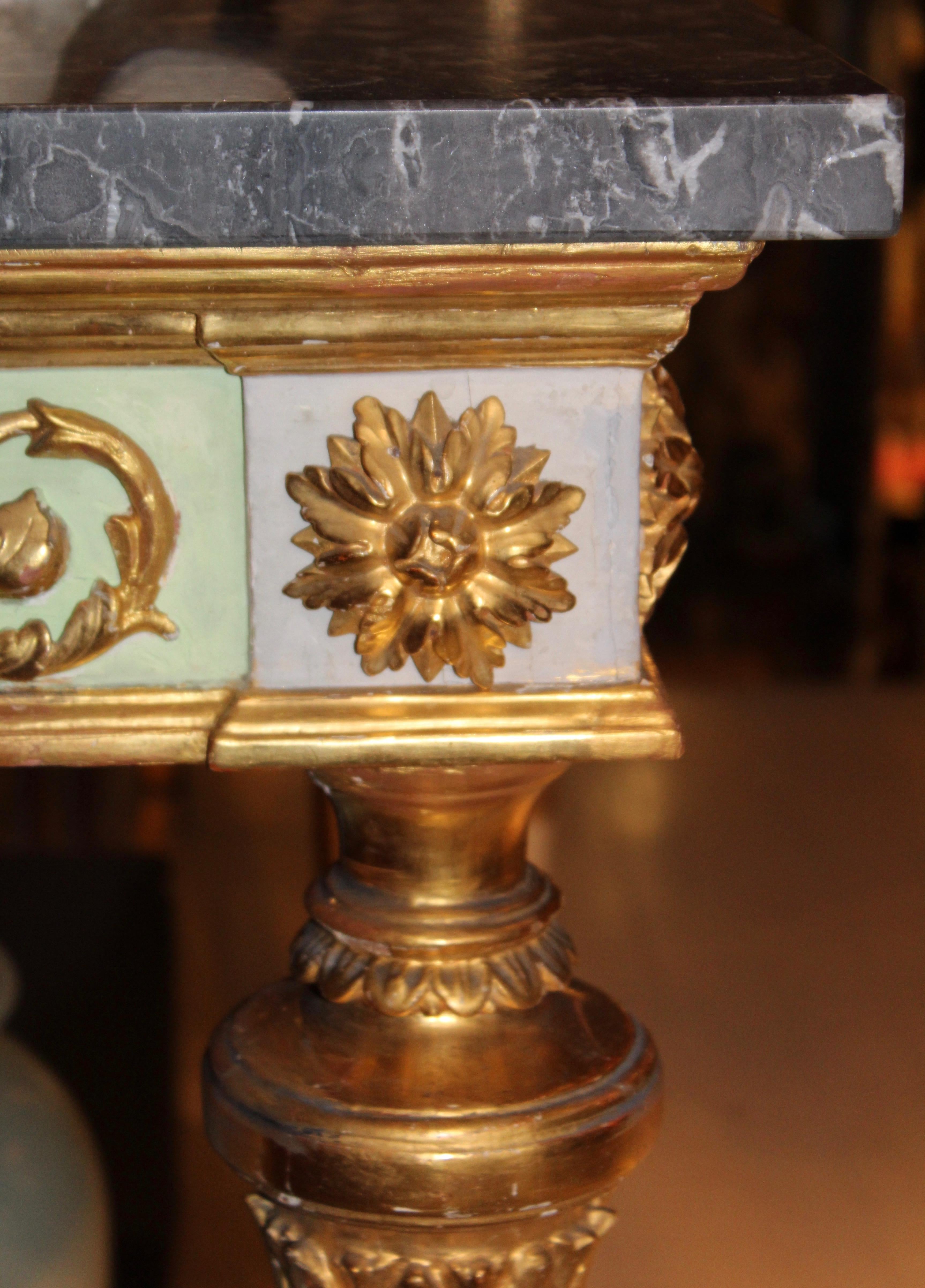 Marble Italian Neoclassical Parcel-Gilt, Grey and Pale Green Console, circa 1790 For Sale