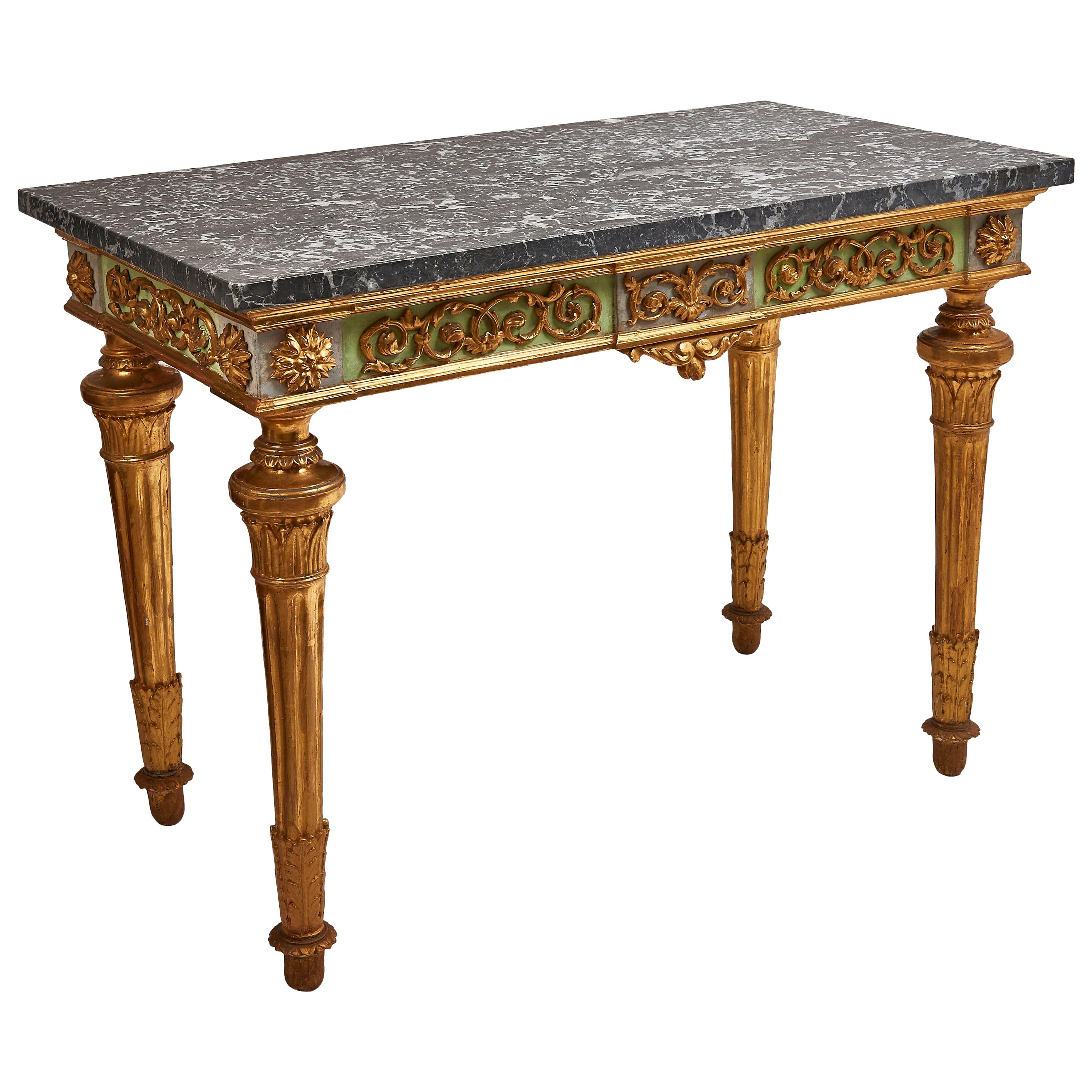 Italian Neoclassical Parcel-Gilt, Grey and Pale Green Console, circa 1790 For Sale