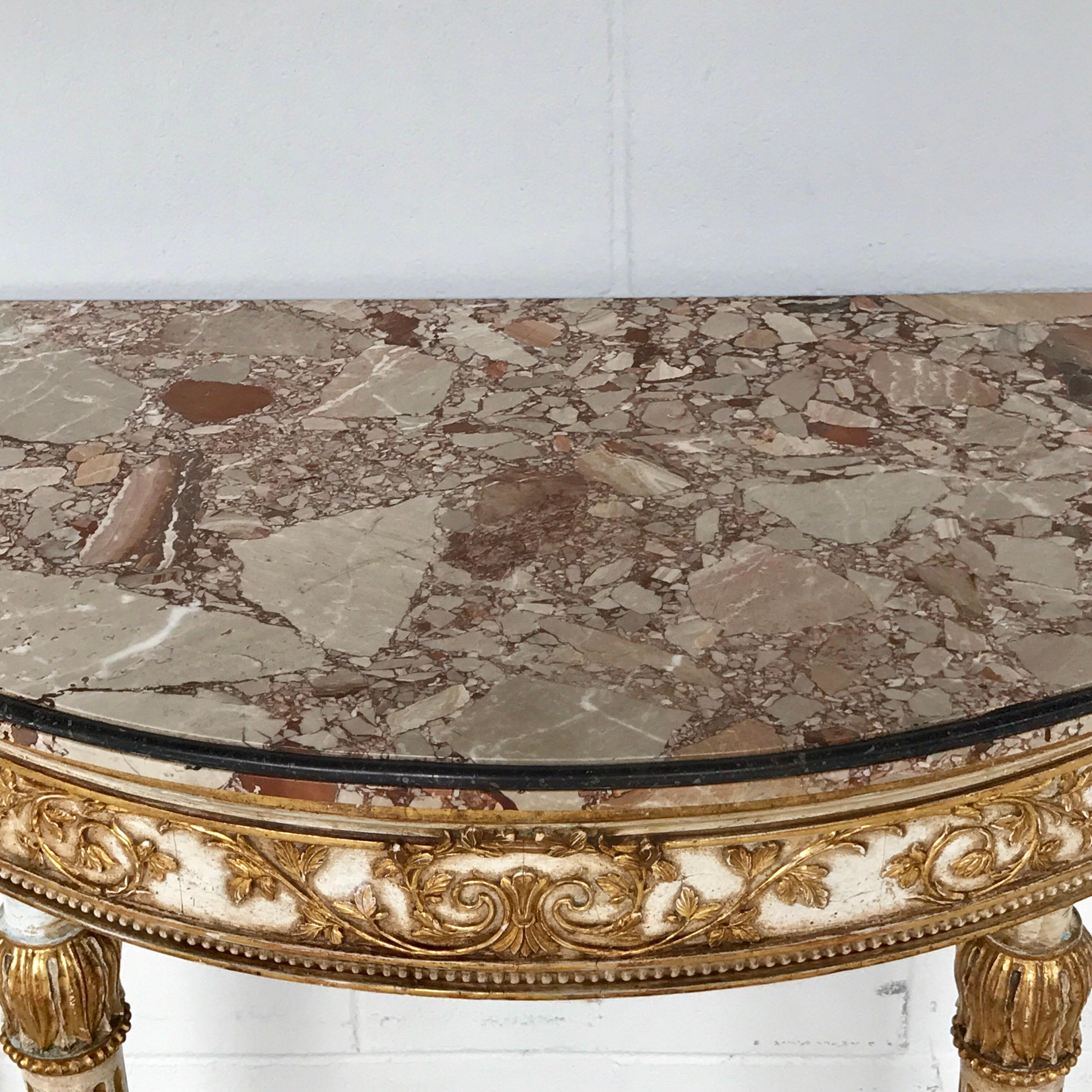 Inlay Italian Neoclassical Parcel Gilt Marble Top Console