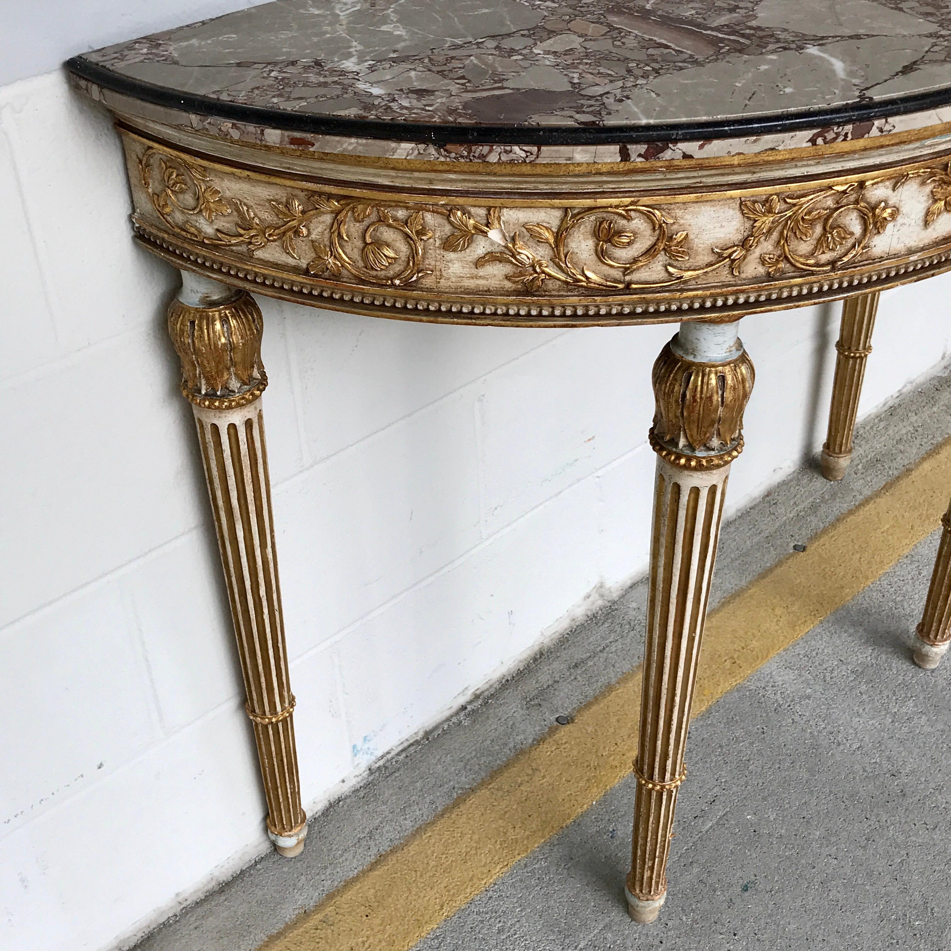 20th Century Italian Neoclassical Parcel Gilt Marble Top Console