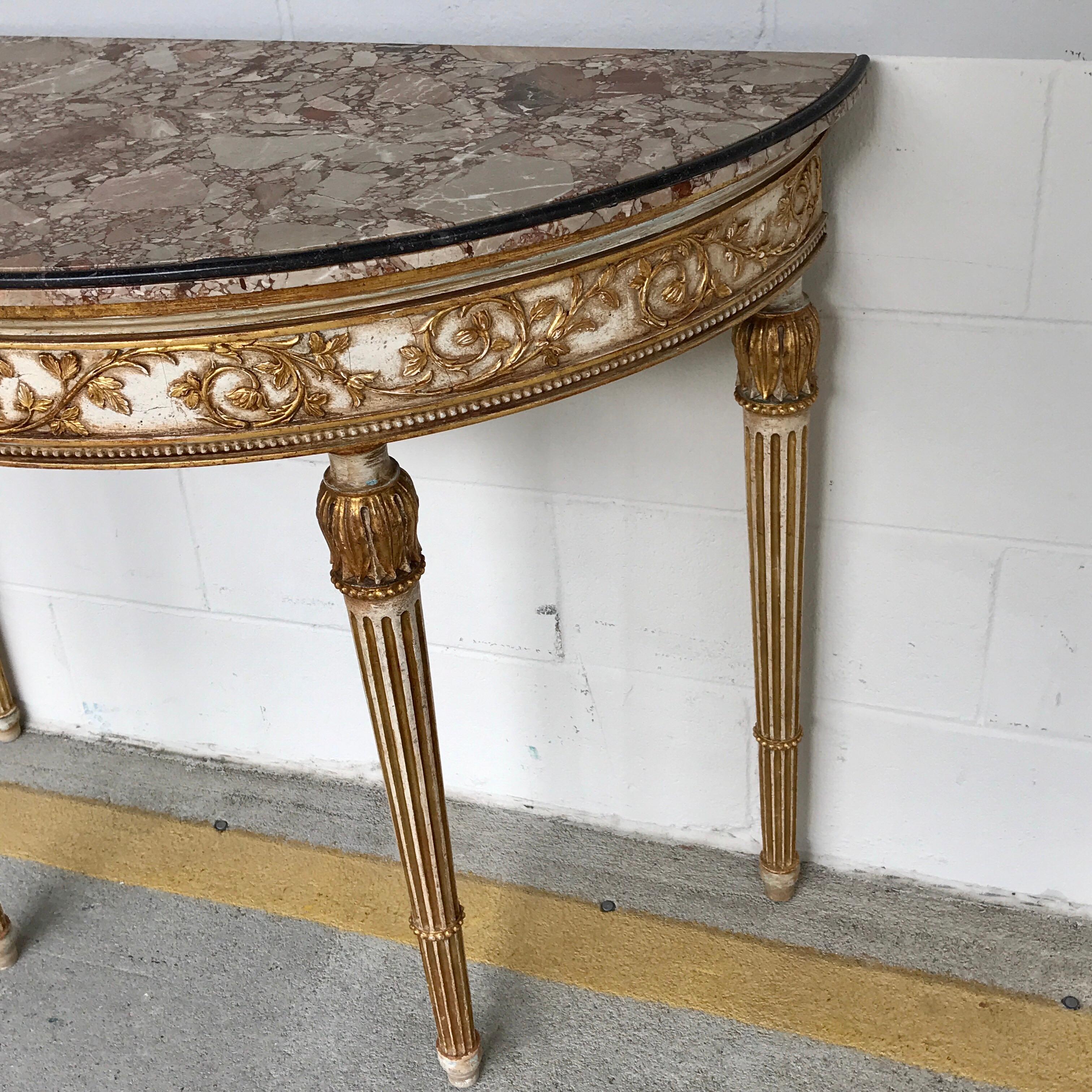 Italian Neoclassical Parcel Gilt Marble Top Console 1