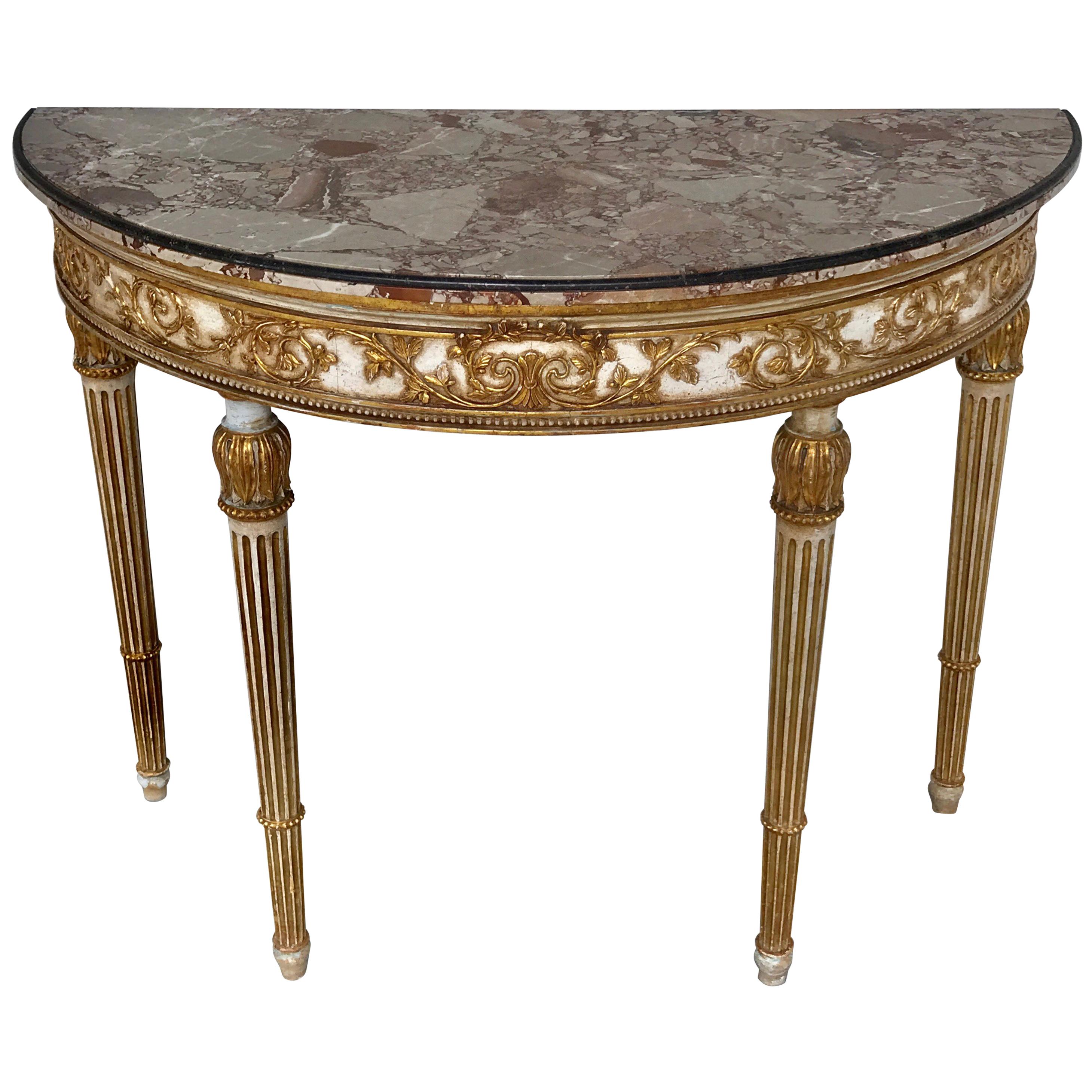 Italian Neoclassical Parcel Gilt Marble Top Console