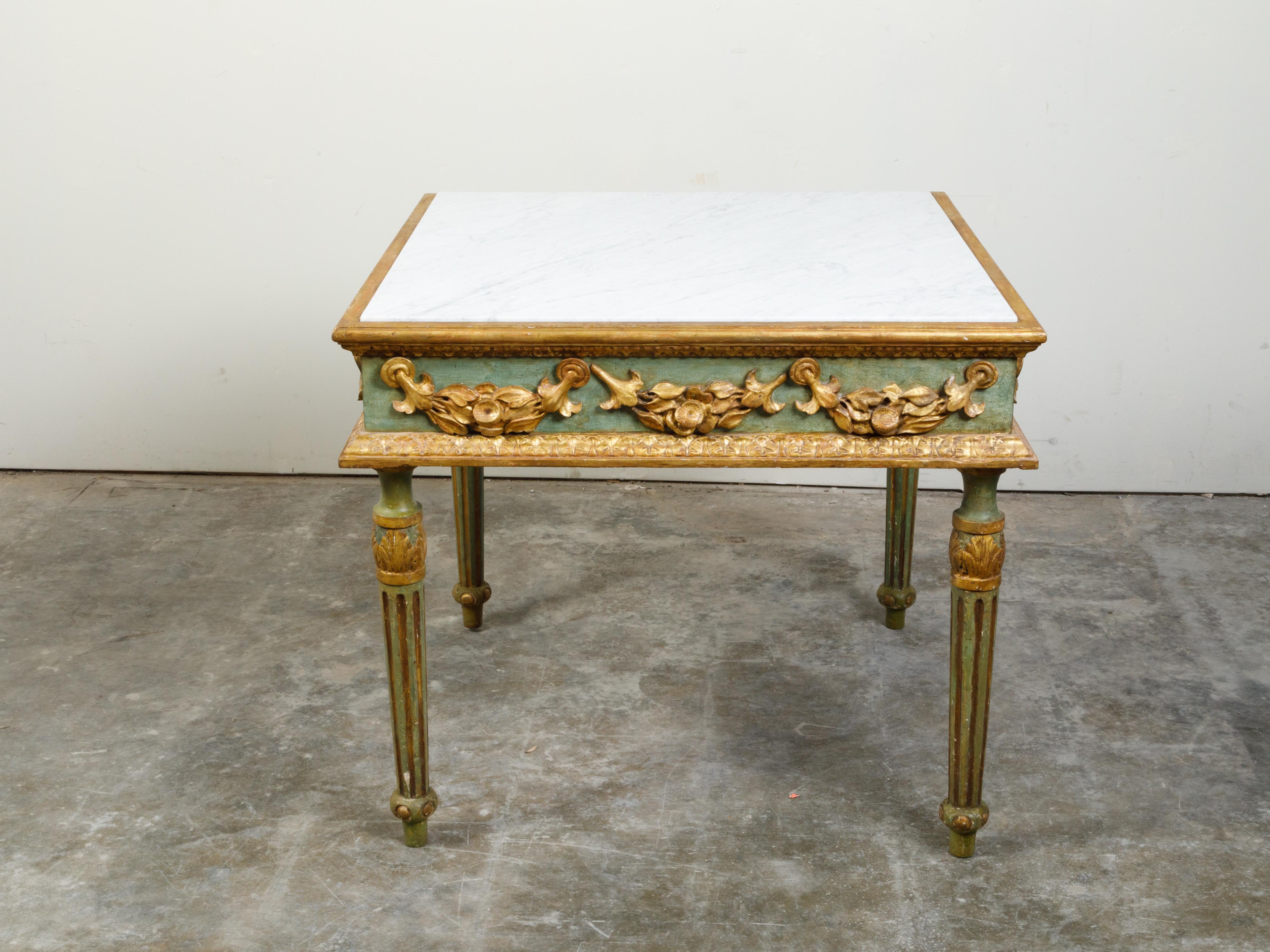 Wood Italian Neoclassical Period 18th Century Center Table with Carved Gilt Garlands For Sale