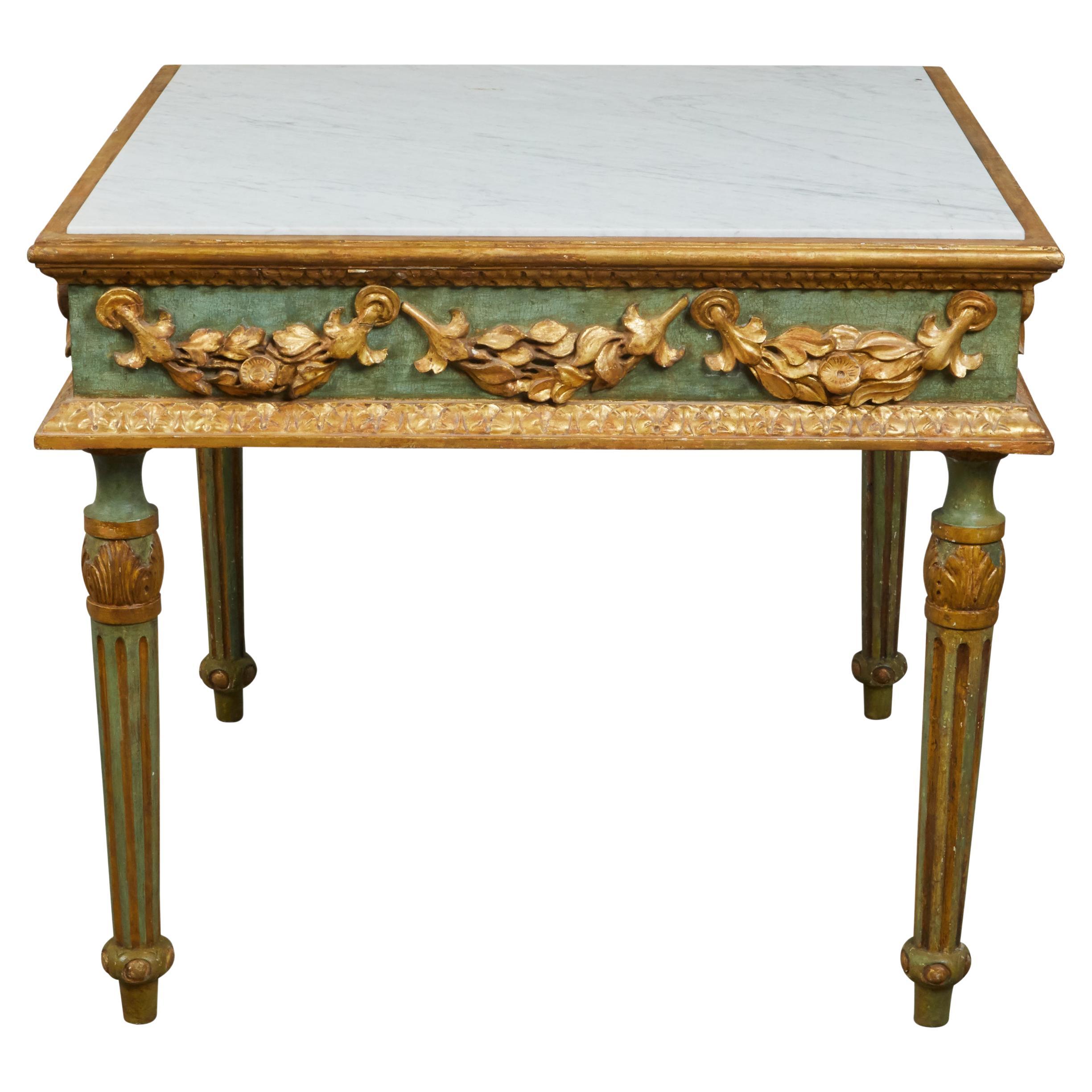 Italian Neoclassical Period 18th Century Center Table with Carved Gilt Garlands For Sale