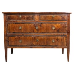 Antique Italian Neoclassical Period 18th Century Walnut Commode with Four Drawers