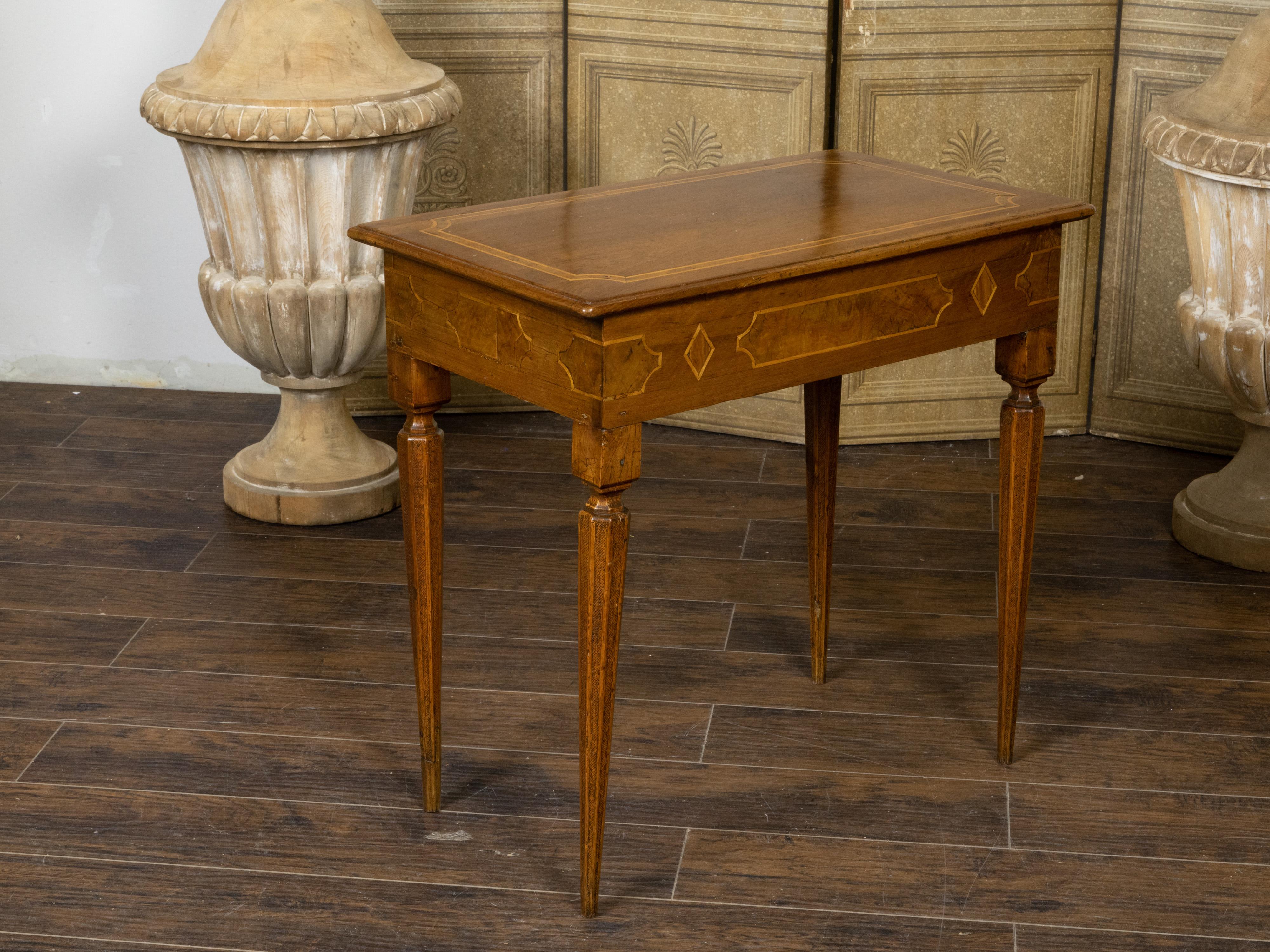 Veneer Italian Neoclassical Period 18th Century Walnut Console Table with Cross Banding For Sale