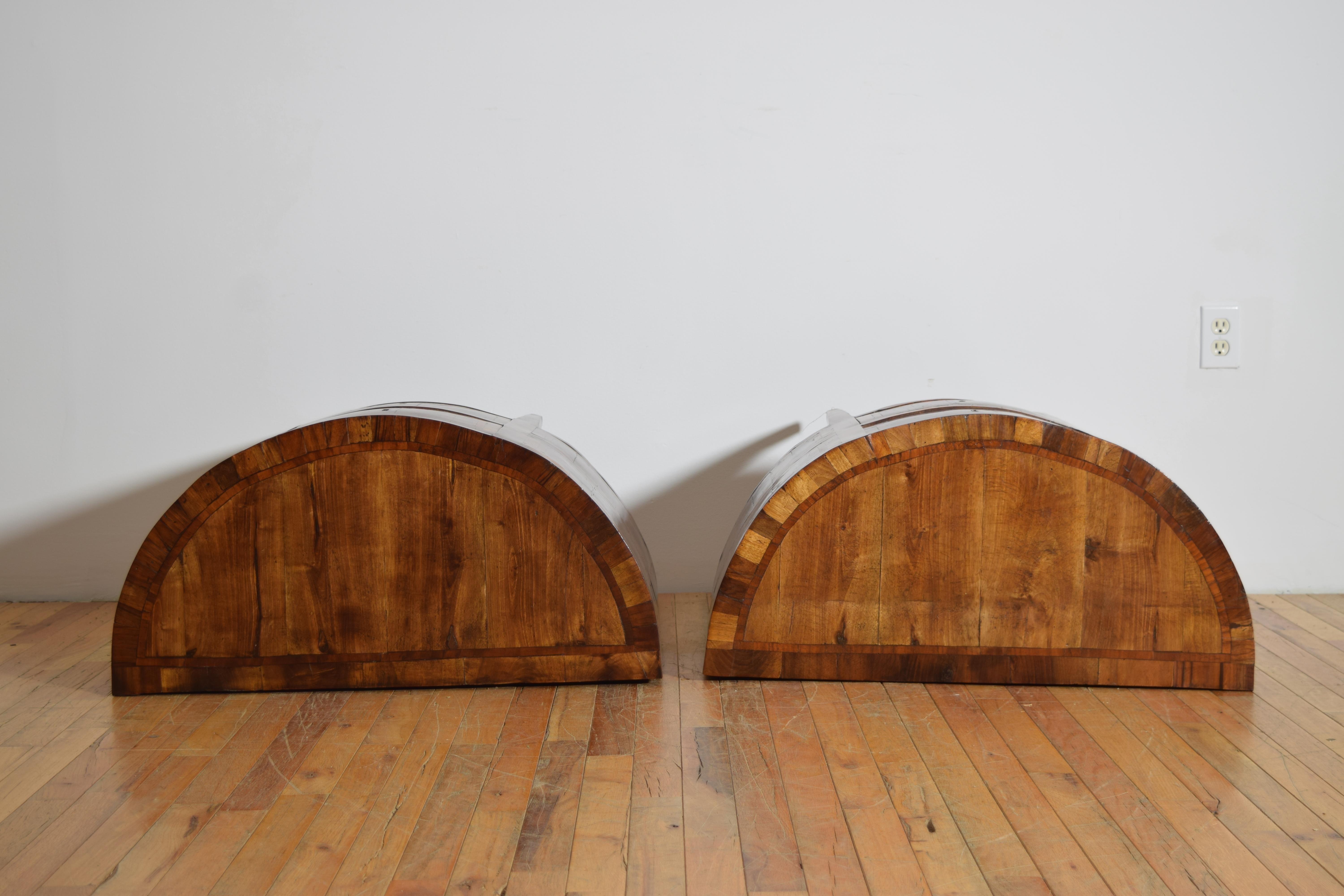 Italian Neoclassical Period Pair Veneered & Inlaid Demilune Commodes, ca. 1835 6