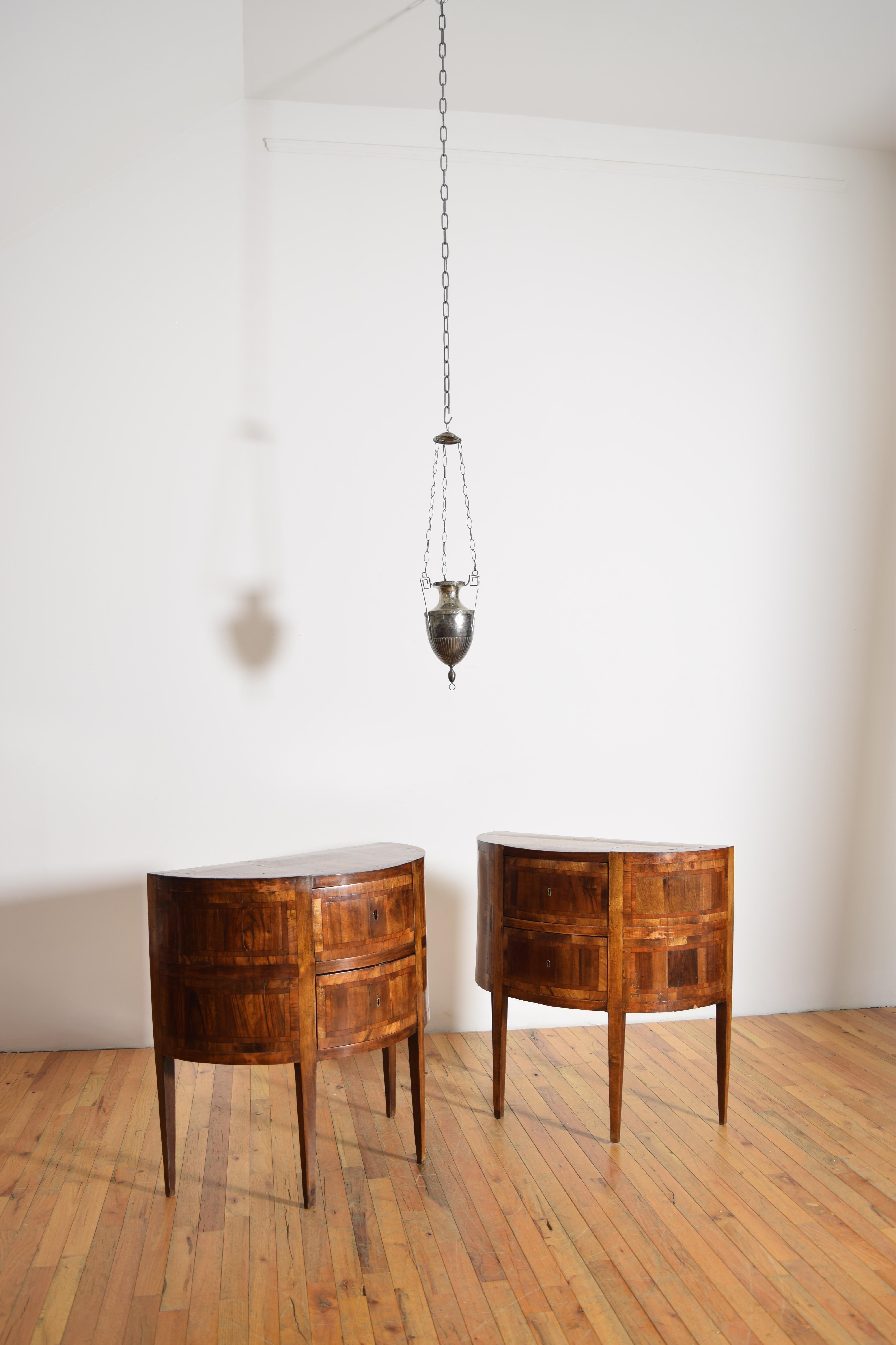 Italian Neoclassical Period Pair Veneered & Inlaid Demilune Commodes, ca. 1835 8