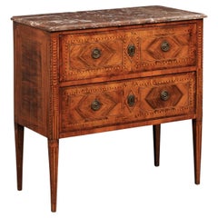 Italian Neoclassical Period Veneer & Wood Inlay Chest w/Original Marble Top