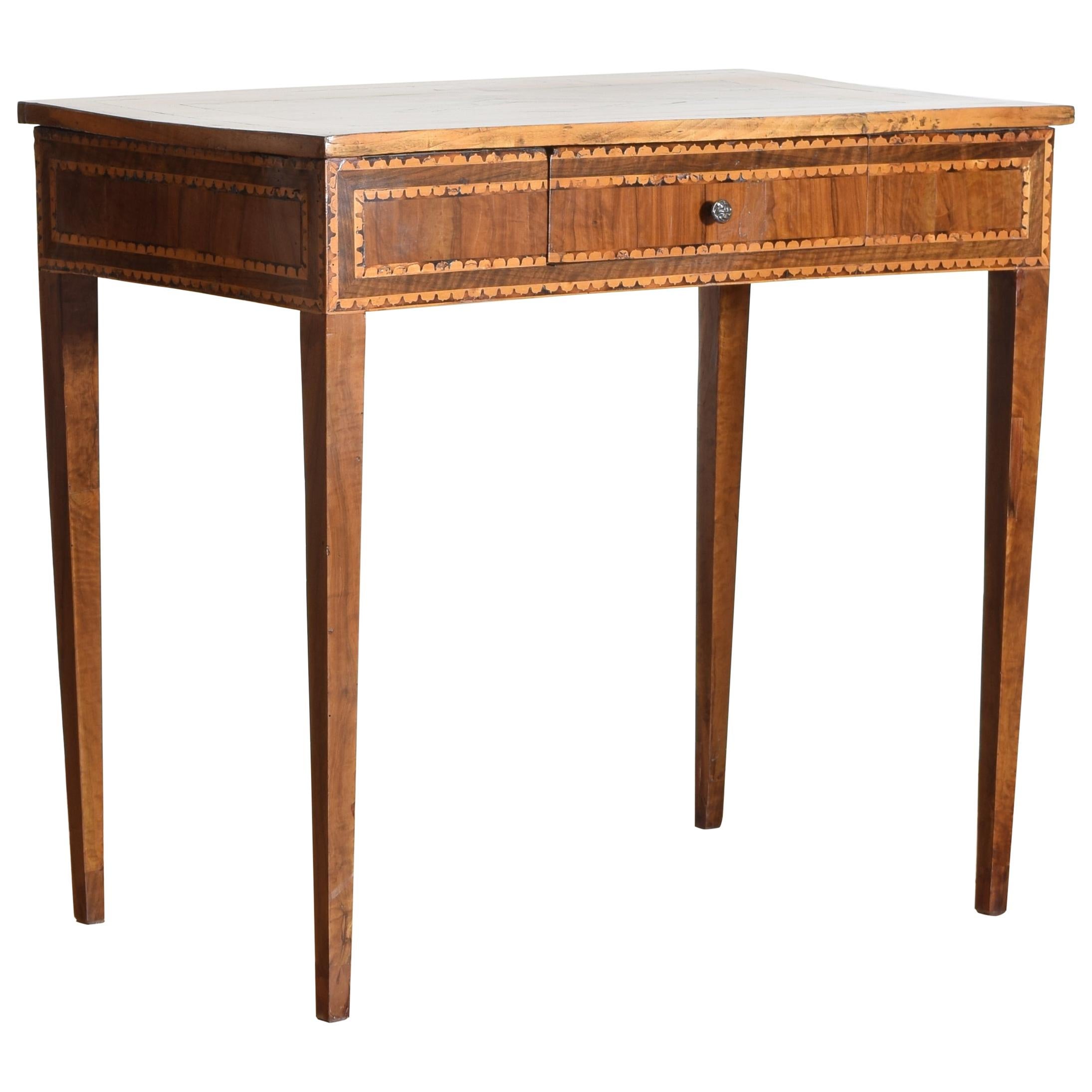 Italian Neoclassical Period Walnut and Inlaid 1-Drawer Writing Table ca1820-1830