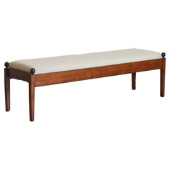 Italian Neoclassical Period Walnut, Ebonized, and Upholstered Bench, 1stq 19thc