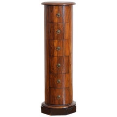 Italian Neoclassical Period Walnut Six-Drawer Column-Form Pedestal