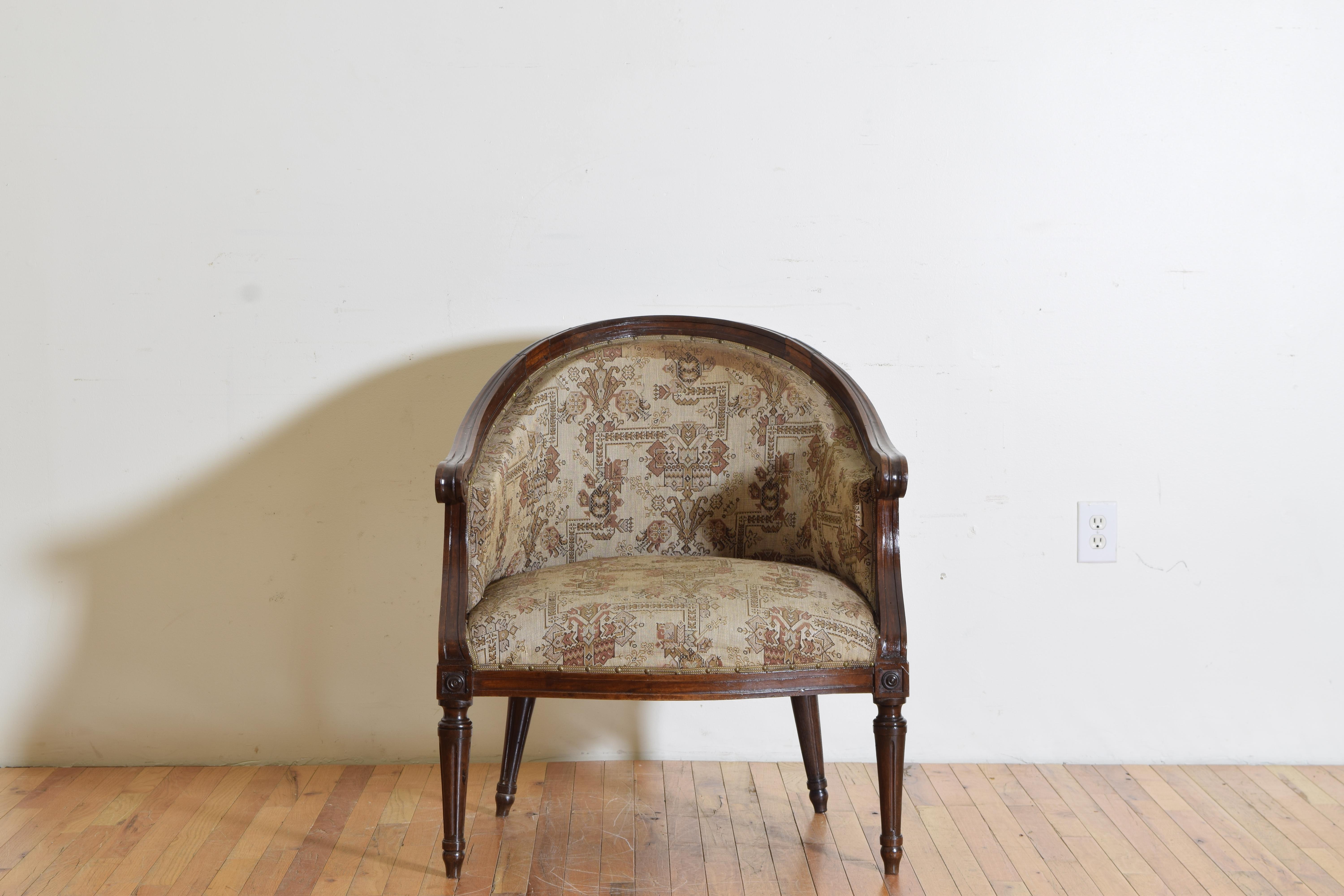 Italian Neoclassical Period Walnut & Upholstered Bergere, 2nd Quarter 19th Cen In Good Condition In Atlanta, GA