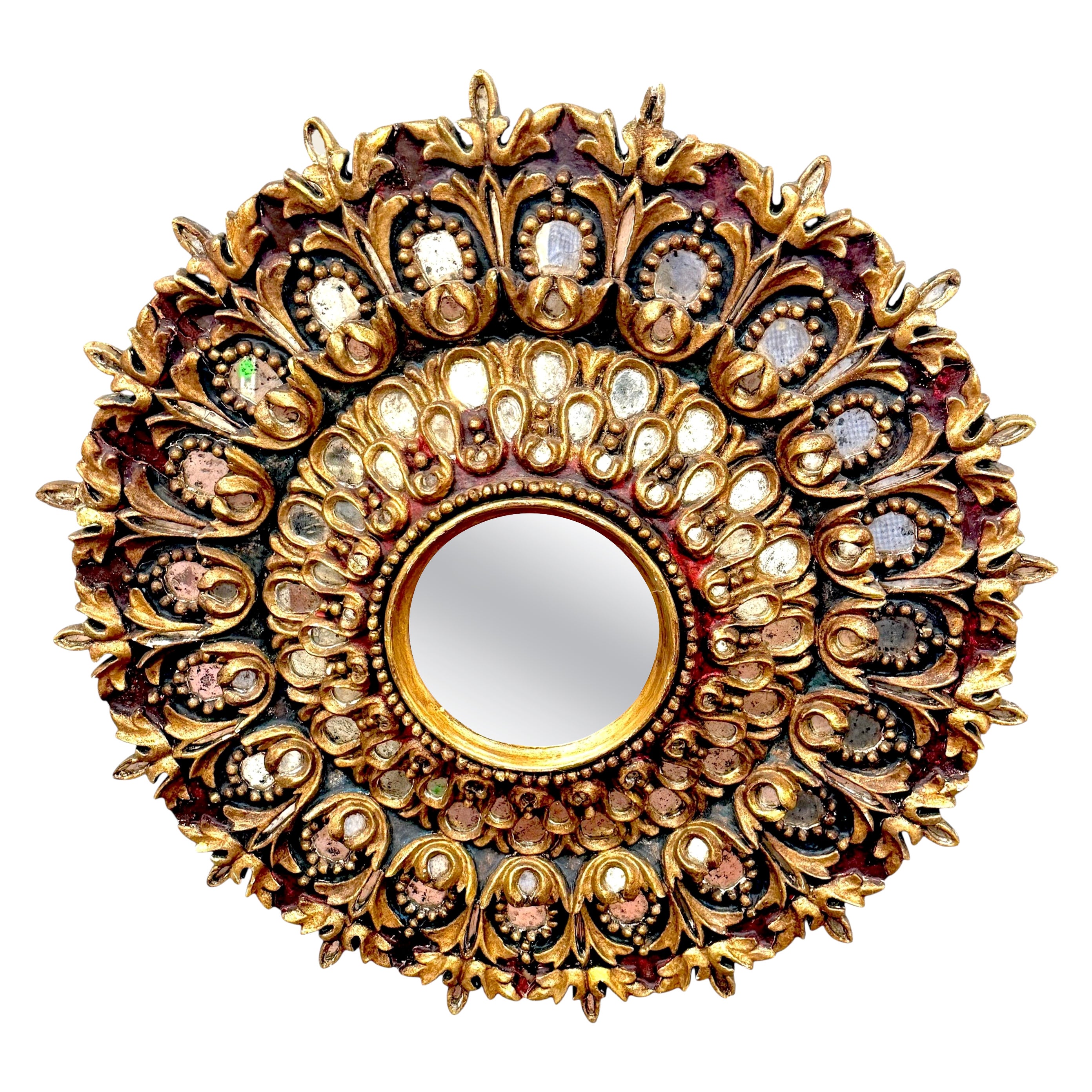 Italian Neoclassical Polychromed and Giltwood Sunburst Mirror For Sale