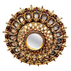 Italian Neoclassical Polychromed and Giltwood Sunburst Mirror