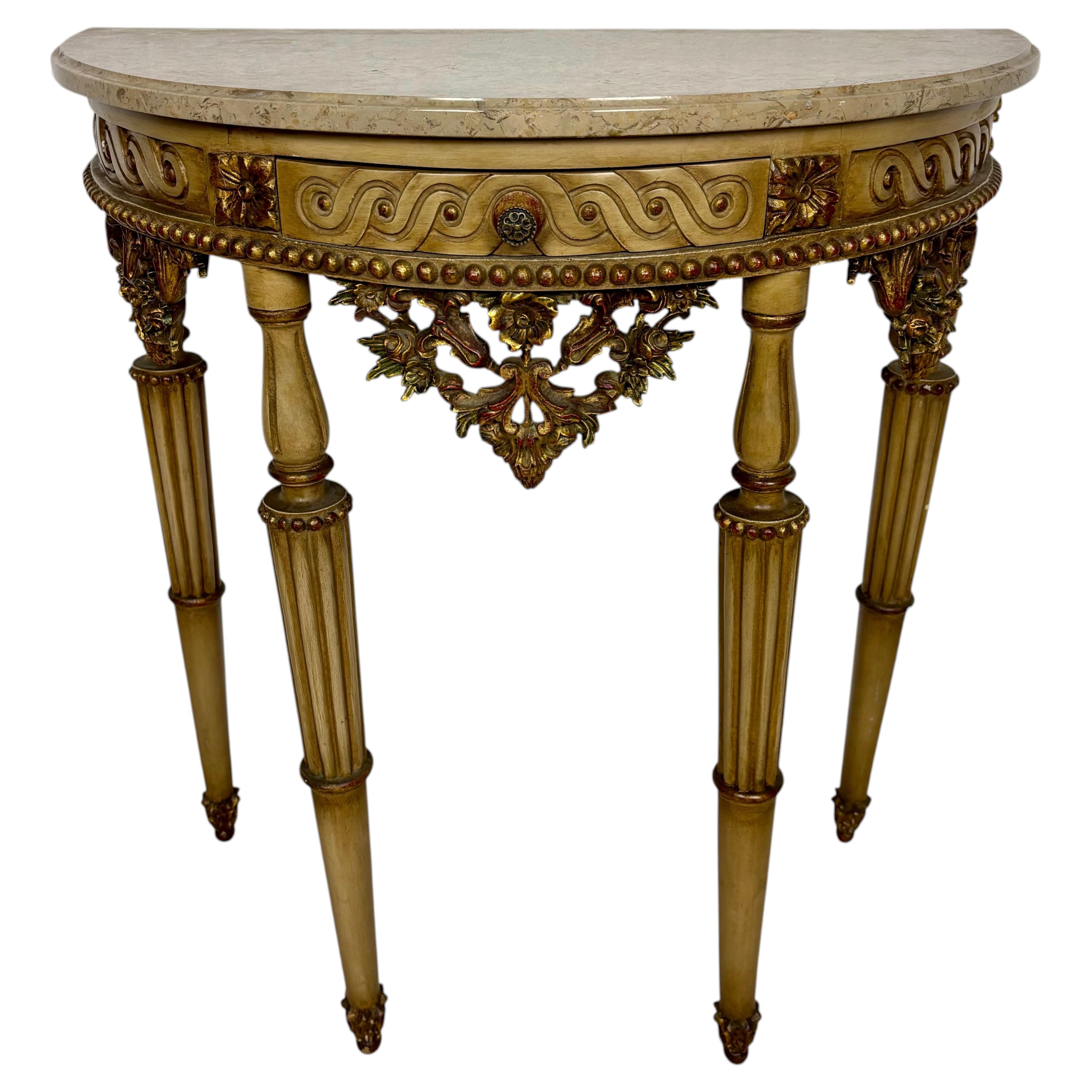 Italian Neoclassical Polychromed Console Table with Marble Top, Mid-20th Century For Sale