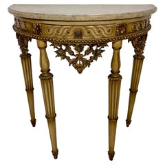 Italian Neoclassical Polychromed Console Table with Marble Top, Mid-20th Century