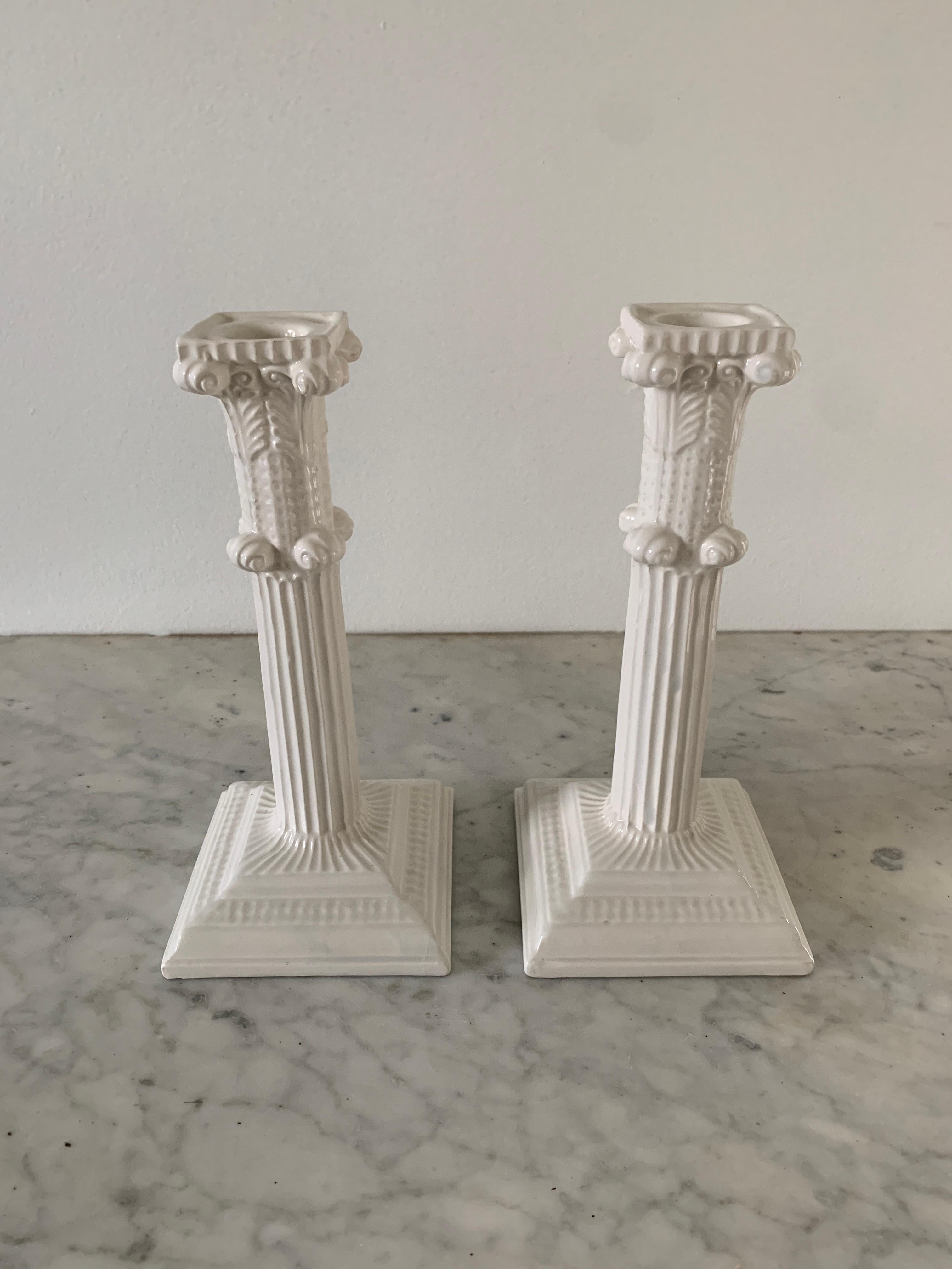 Italian Neoclassical Porcelain Column Candle Holders by Mottahedeh, Pair 3