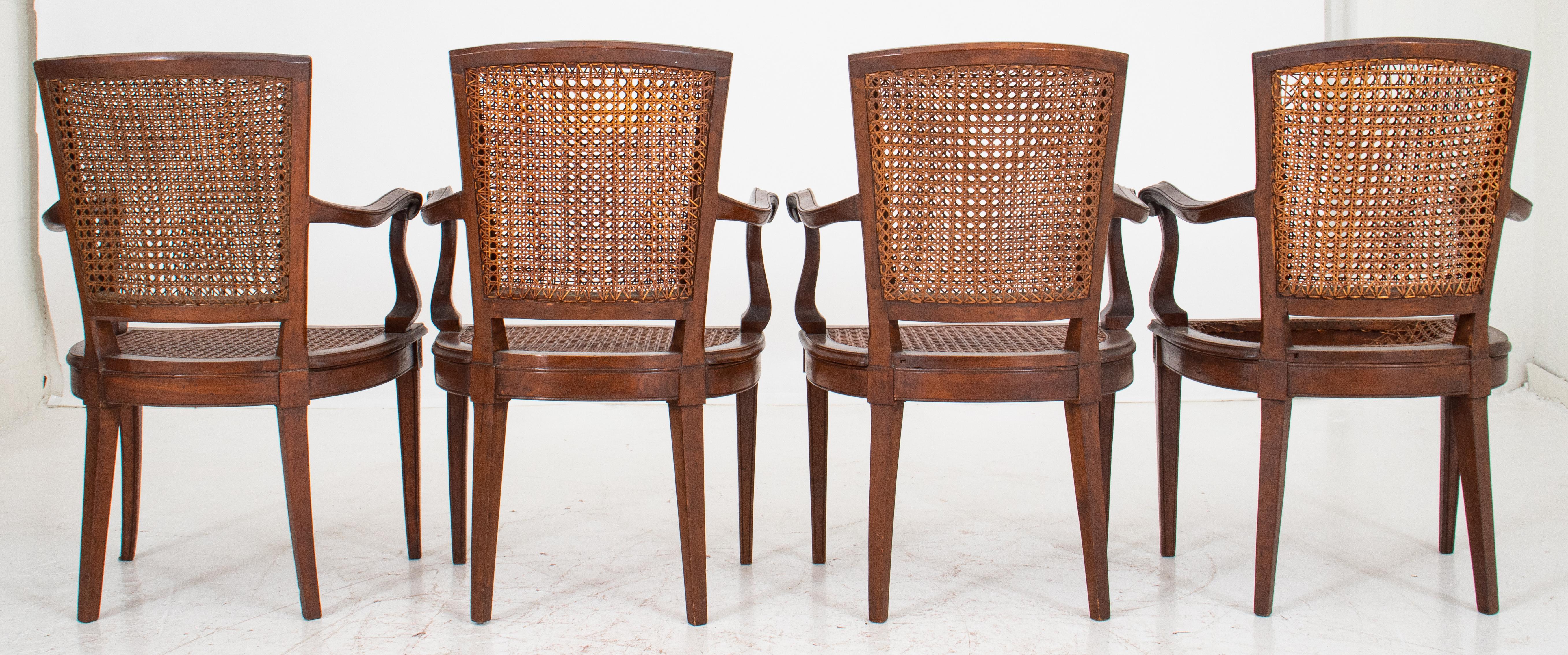 Cane Italian Neoclassical Provincial Style Armchairs For Sale