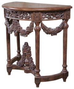 Italian Neoclassical Revival Demilune Console Hall Table Crescent Half Round