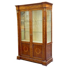 Italian Neoclassical Rosewood and Satinwood Inlay Cabinet Vitrine, 19th Century