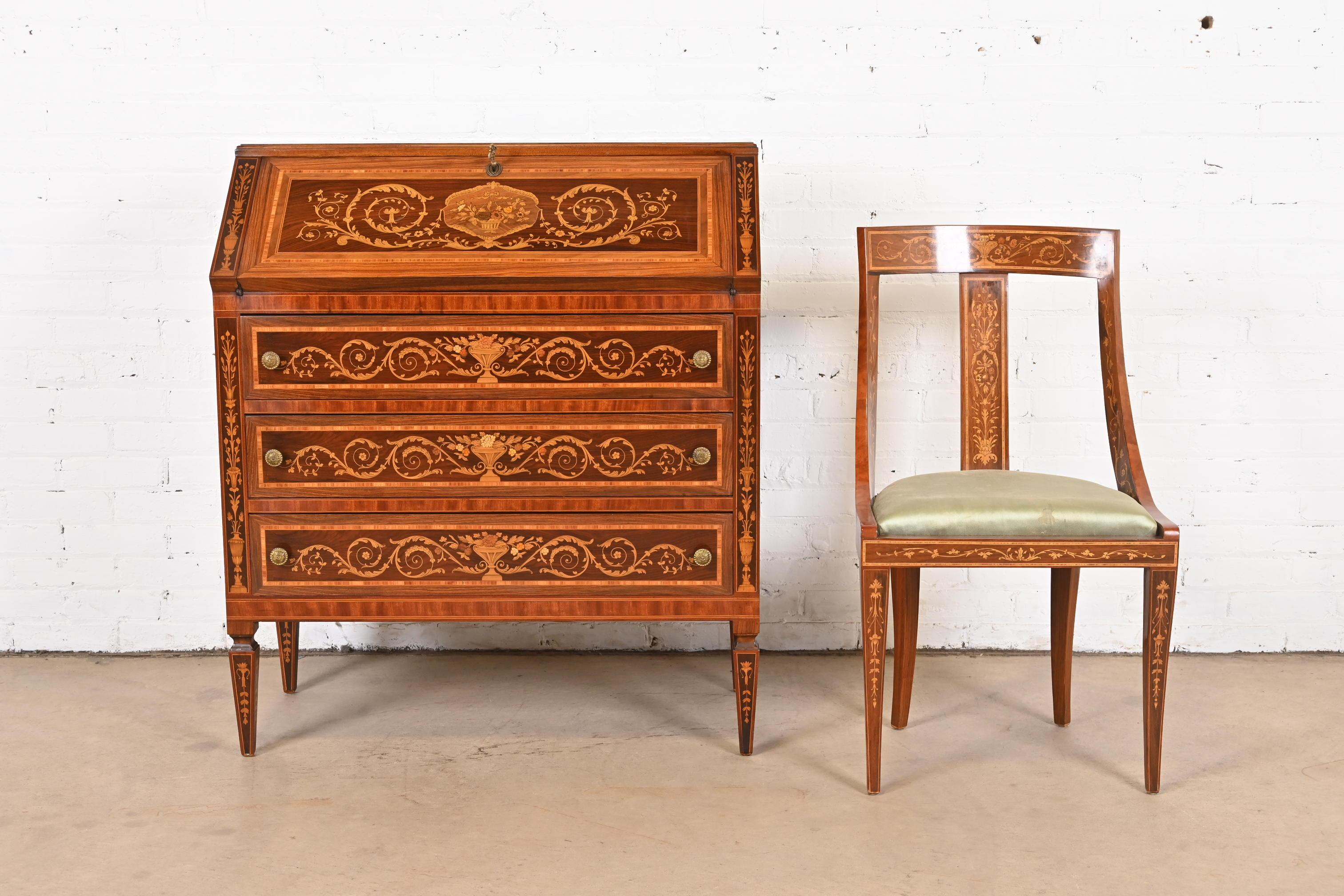 Chaise d'appoint ou chaise de bureau néoclassique italienne en marqueterie de bois de rose Klismos 2