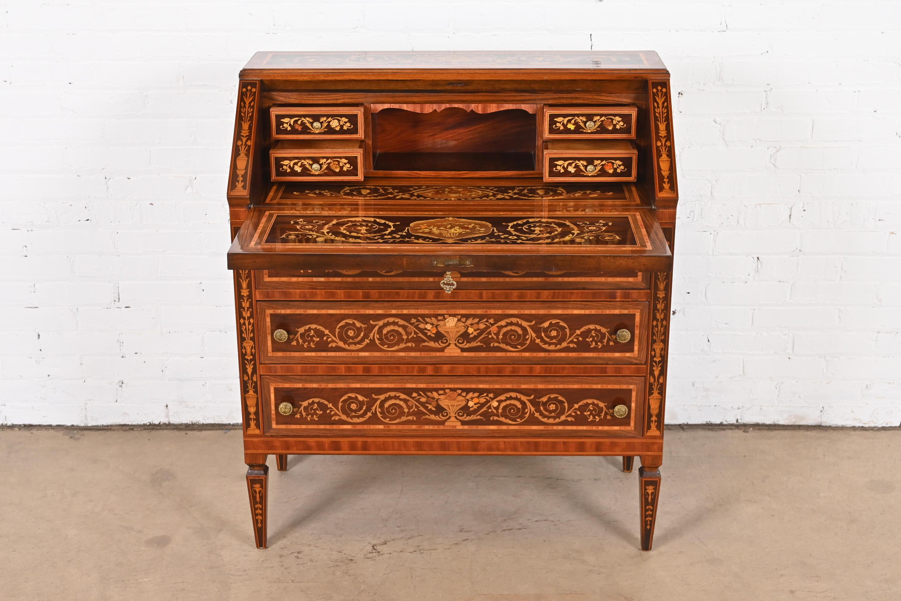 Italian Neoclassical Rosewood Inlaid Marquetry Slant Front Secretary Desk 1