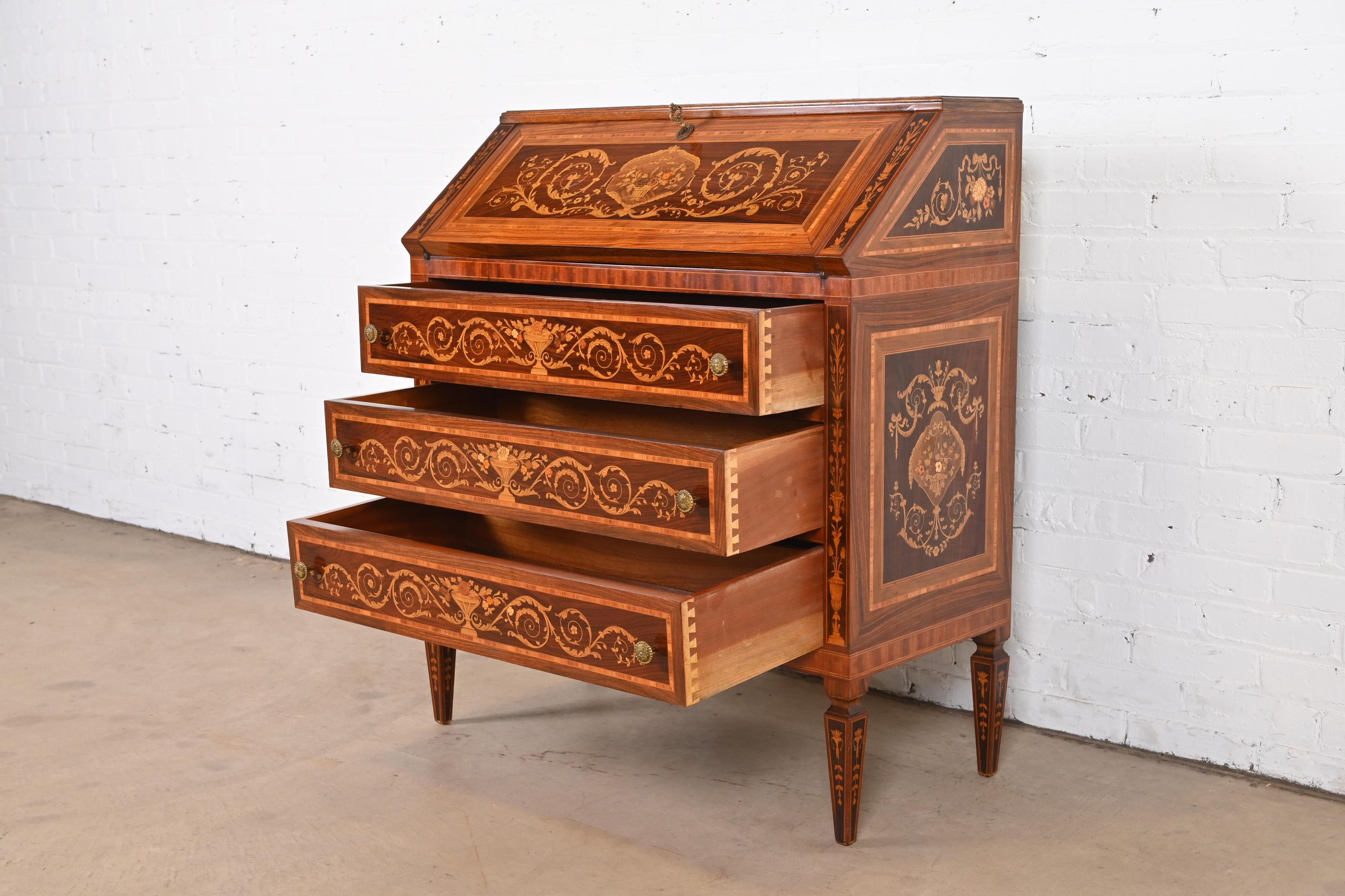 Italian Neoclassical Rosewood Inlaid Marquetry Slant Front Secretary Desk 2