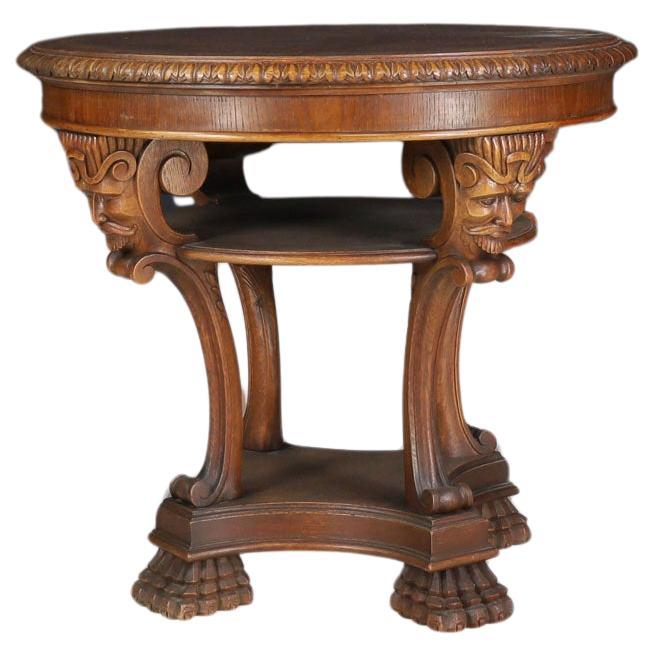 Italian Neoclassical Round Walnut Center Table with Carved Figural Legs, 1920s