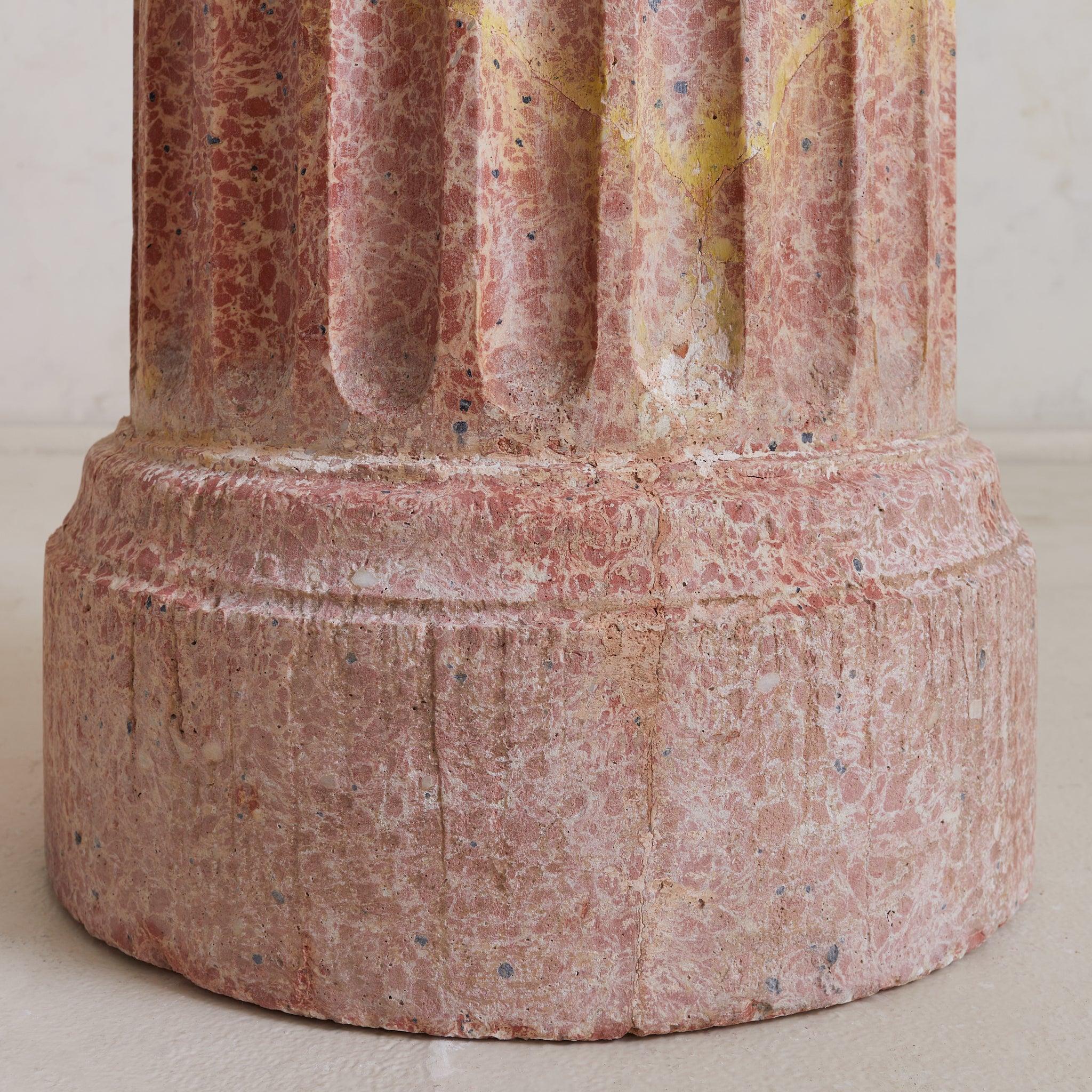 Italian Neoclassical Scagliola Marble Fluted Pedestal, 1940s For Sale 2