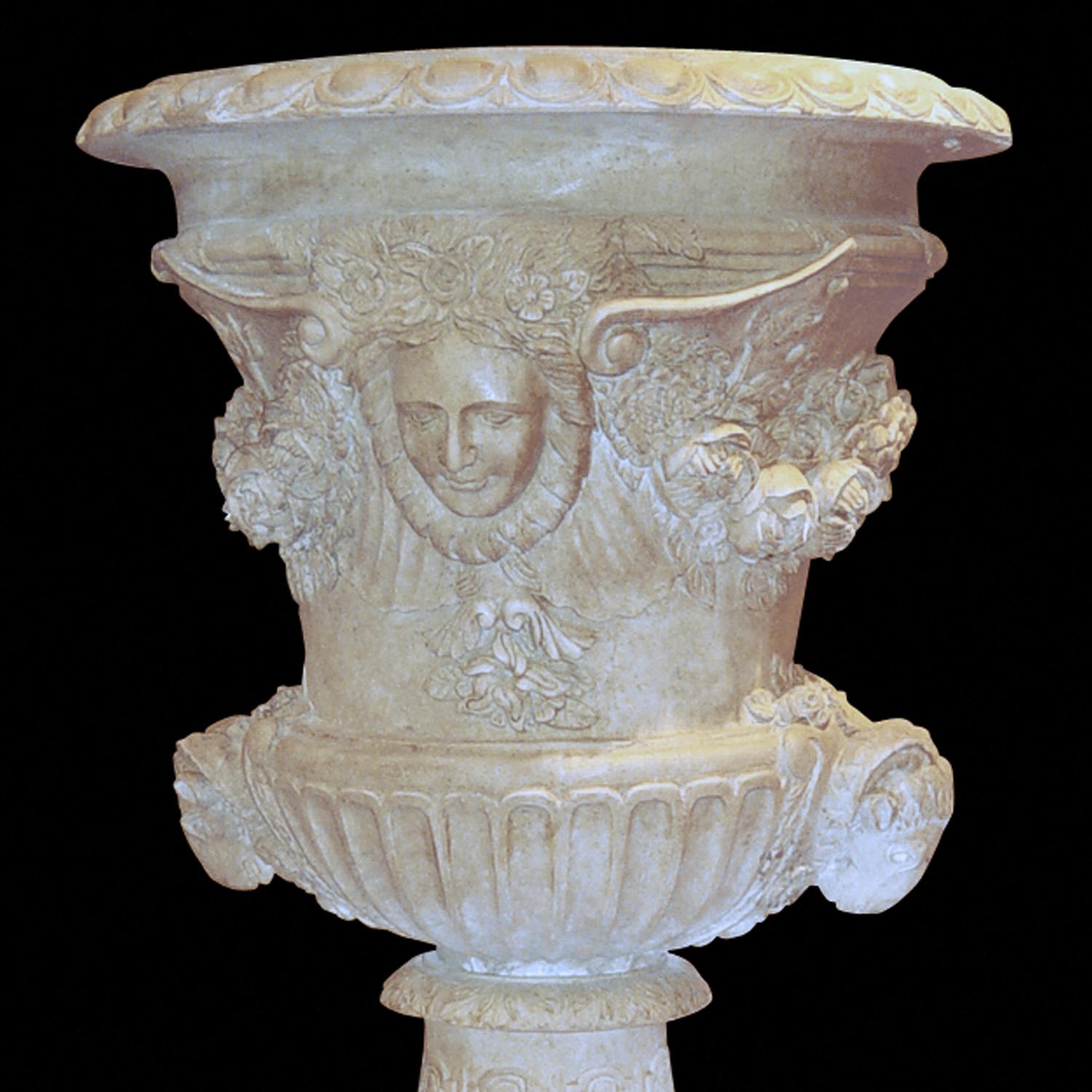 Hand-Carved Italian Neoclassical Sculpture Hand Carved White Marble Vase after Versailles For Sale