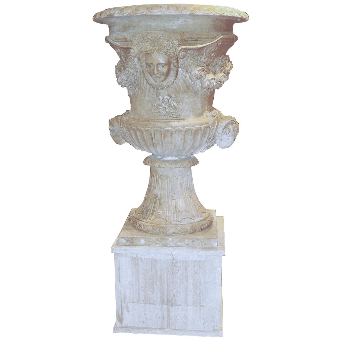 Italian Neoclassical Sculpture Hand Carved White Marble Vase after Versailles For Sale